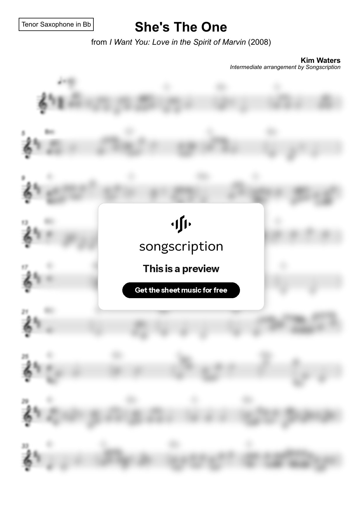 Intermediate Tenor Sax Sheet Music for "She's The One" by Kim Waters