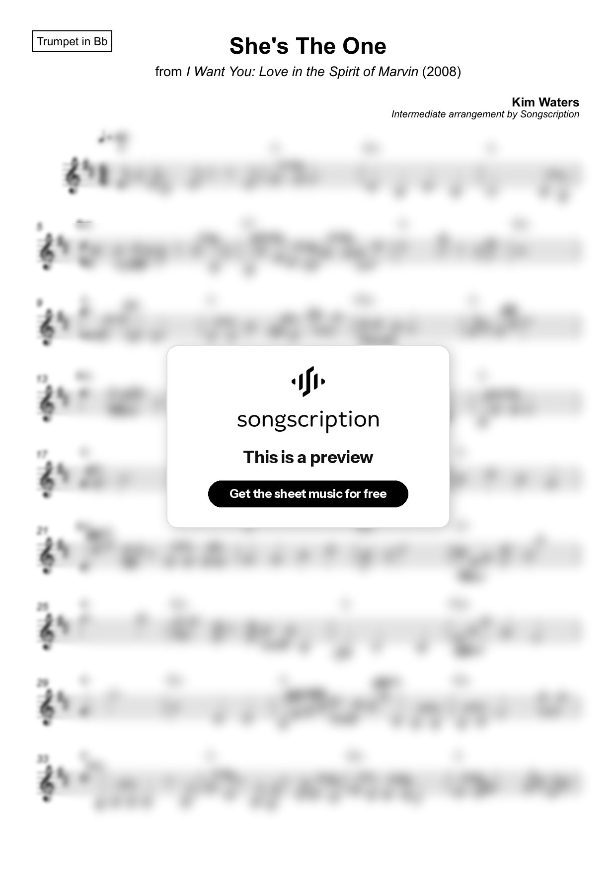 Intermediate Trumpet Sheet Music for "She's The One" by Kim Waters