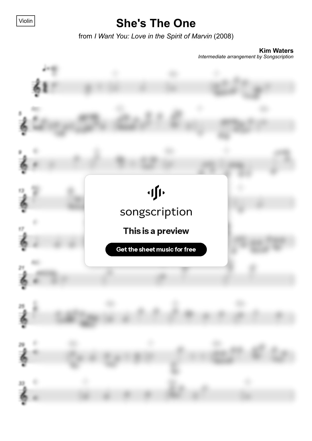 Intermediate Violin Sheet Music for "She's The One" by Kim Waters