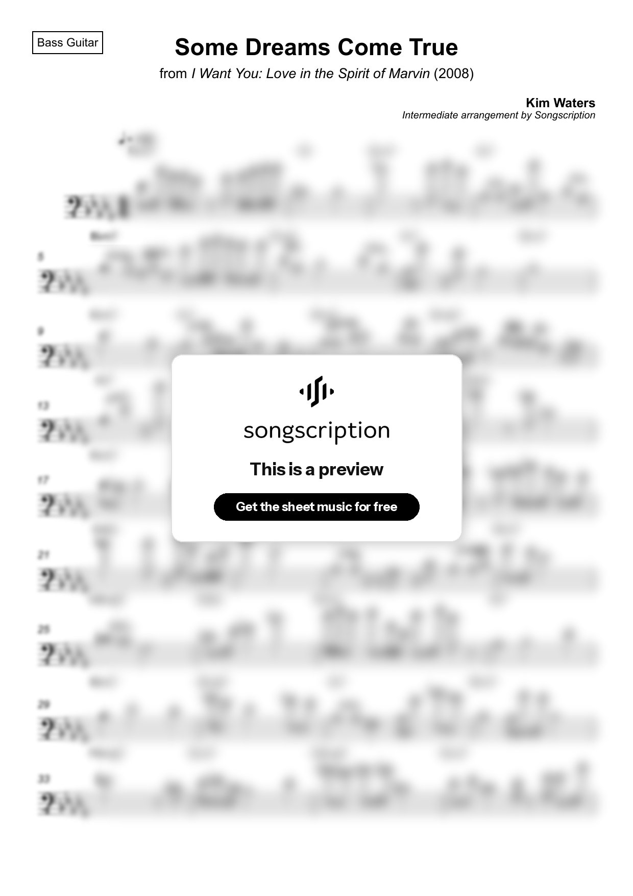 Intermediate Bass Guitar Sheet Music for "Some Dreams Come True" by Kim Waters