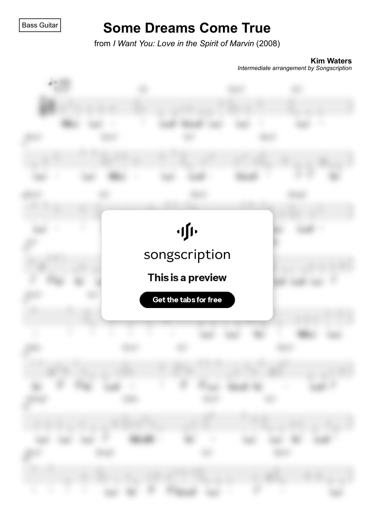 Intermediate Bass Guitar Tabs for "Some Dreams Come True" by Kim Waters