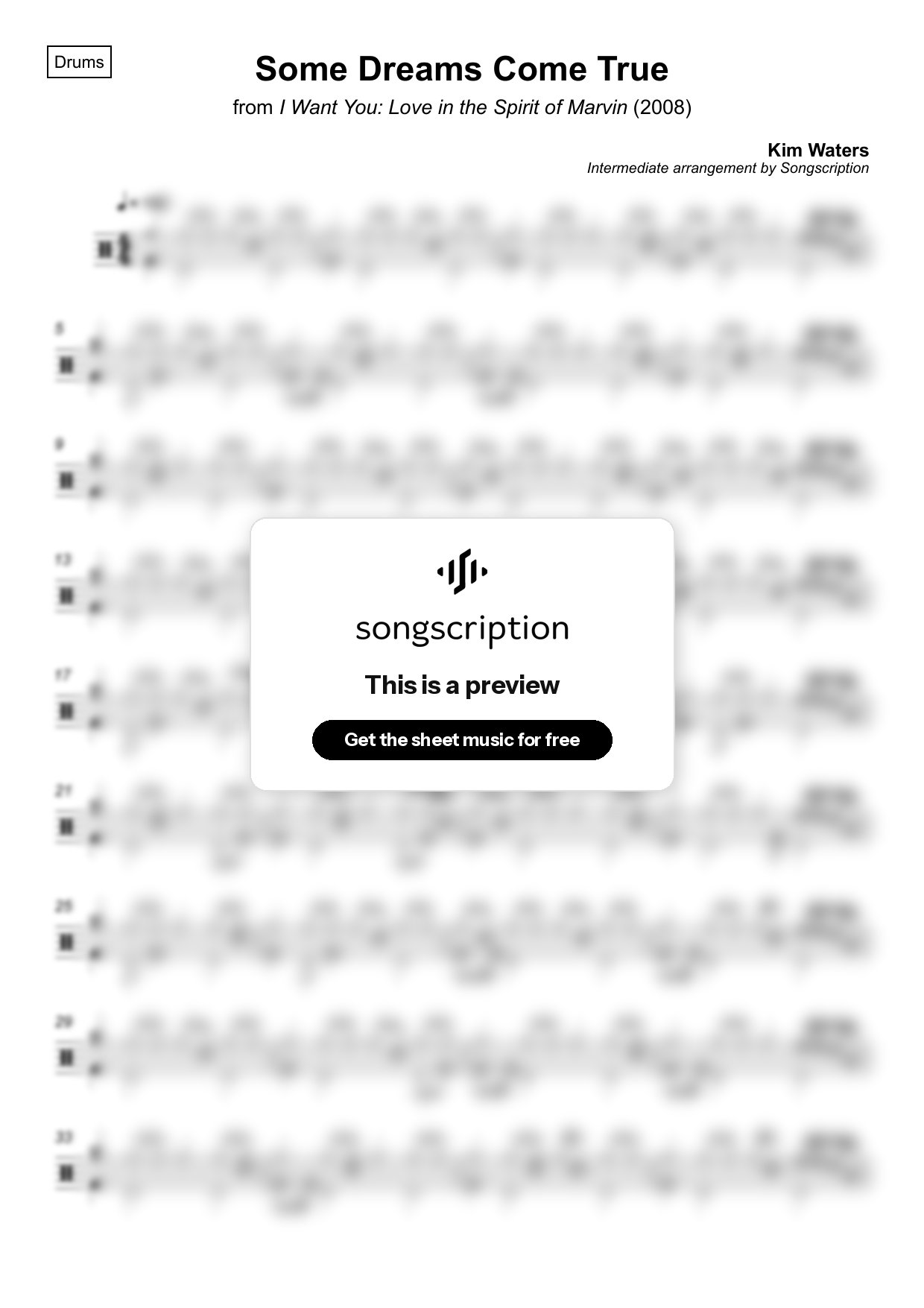 Intermediate Drums Sheet Music for "Some Dreams Come True" by Kim Waters