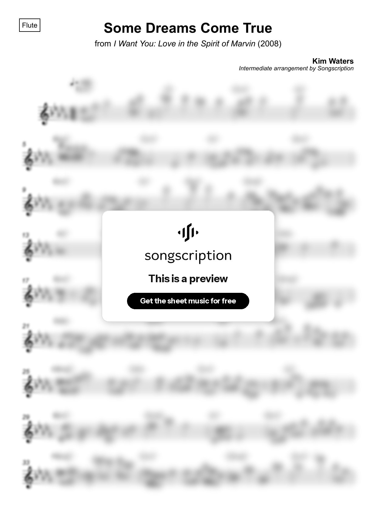 Intermediate Flute Sheet Music for "Some Dreams Come True" by Kim Waters