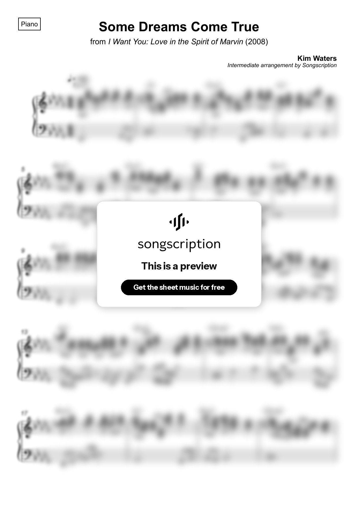 Intermediate Piano Sheet Music for "Some Dreams Come True" by Kim Waters