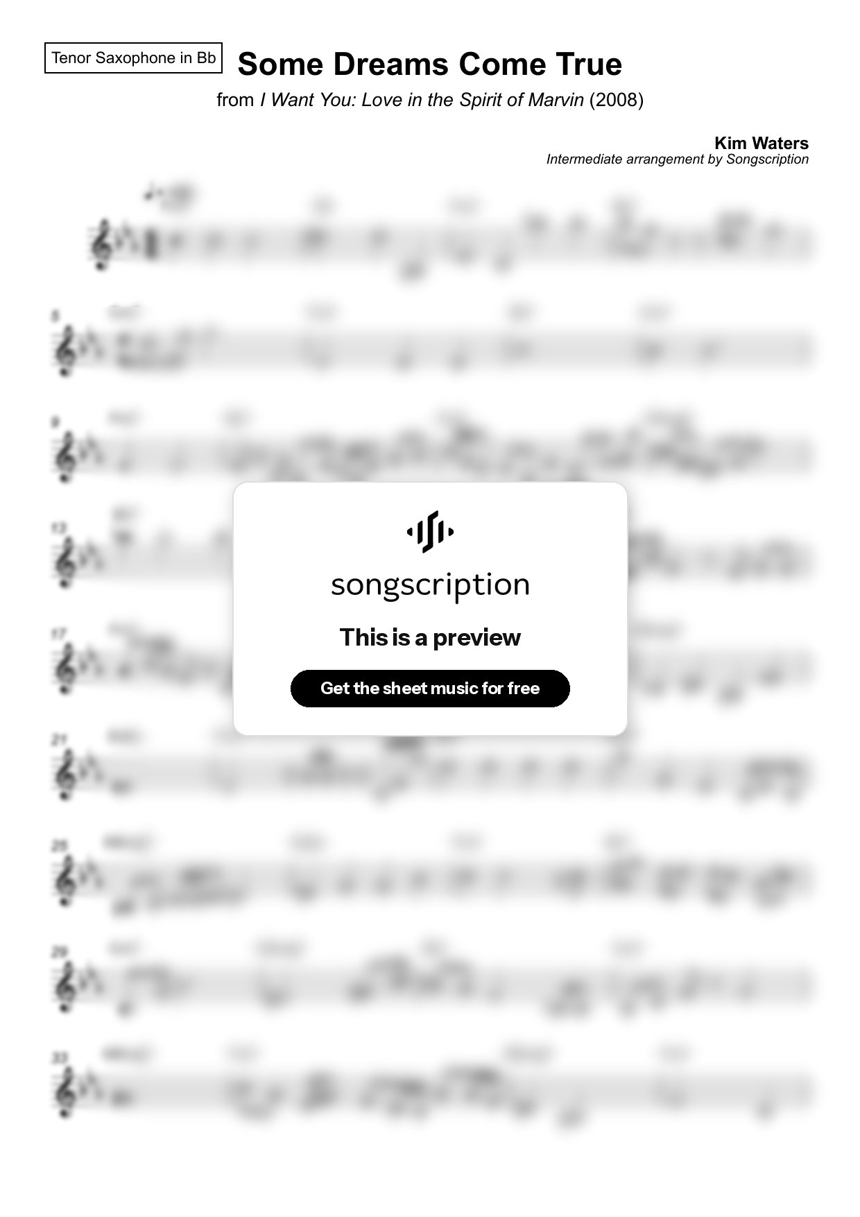 Intermediate Tenor Sax Sheet Music for "Some Dreams Come True" by Kim Waters