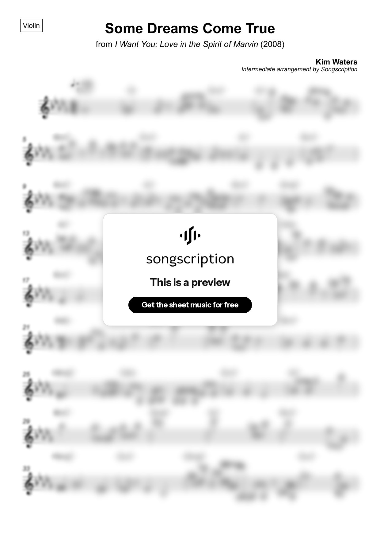 Intermediate Violin Sheet Music for "Some Dreams Come True" by Kim Waters
