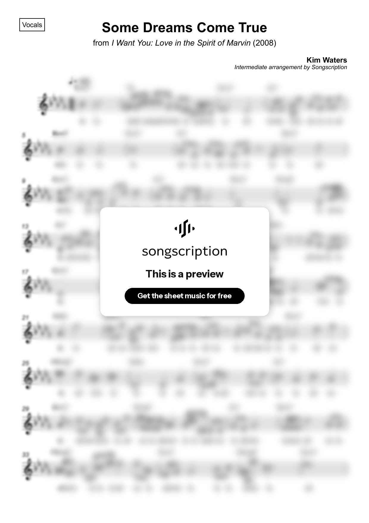Intermediate Vocals Sheet Music for "Some Dreams Come True" by Kim Waters