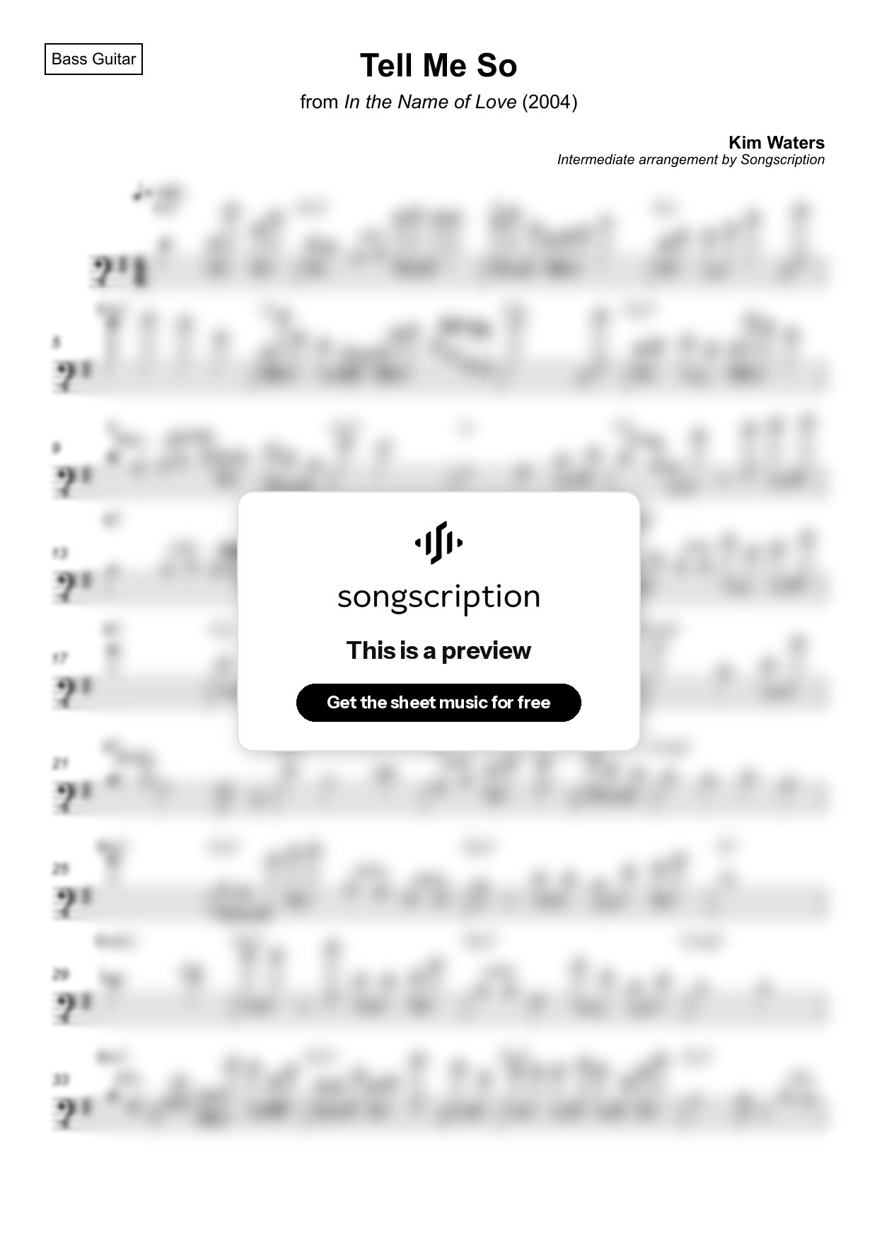 Intermediate Bass Guitar Sheet Music for "Tell Me So" by Kim Waters