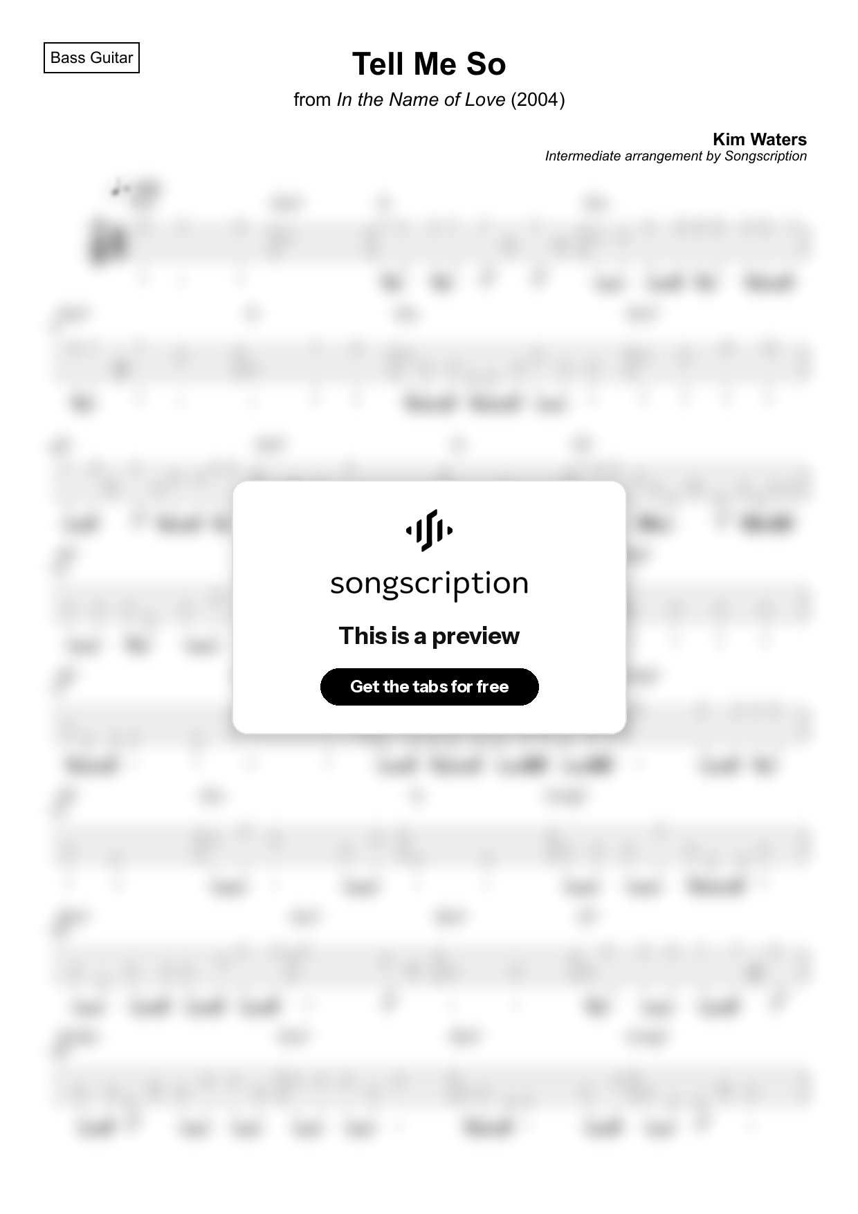 Intermediate Bass Guitar Tabs for "Tell Me So" by Kim Waters