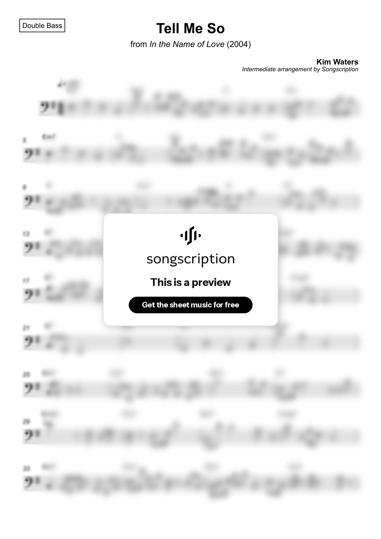 Intermediate Double Bass Sheet Music for "Tell Me So" by Kim Waters