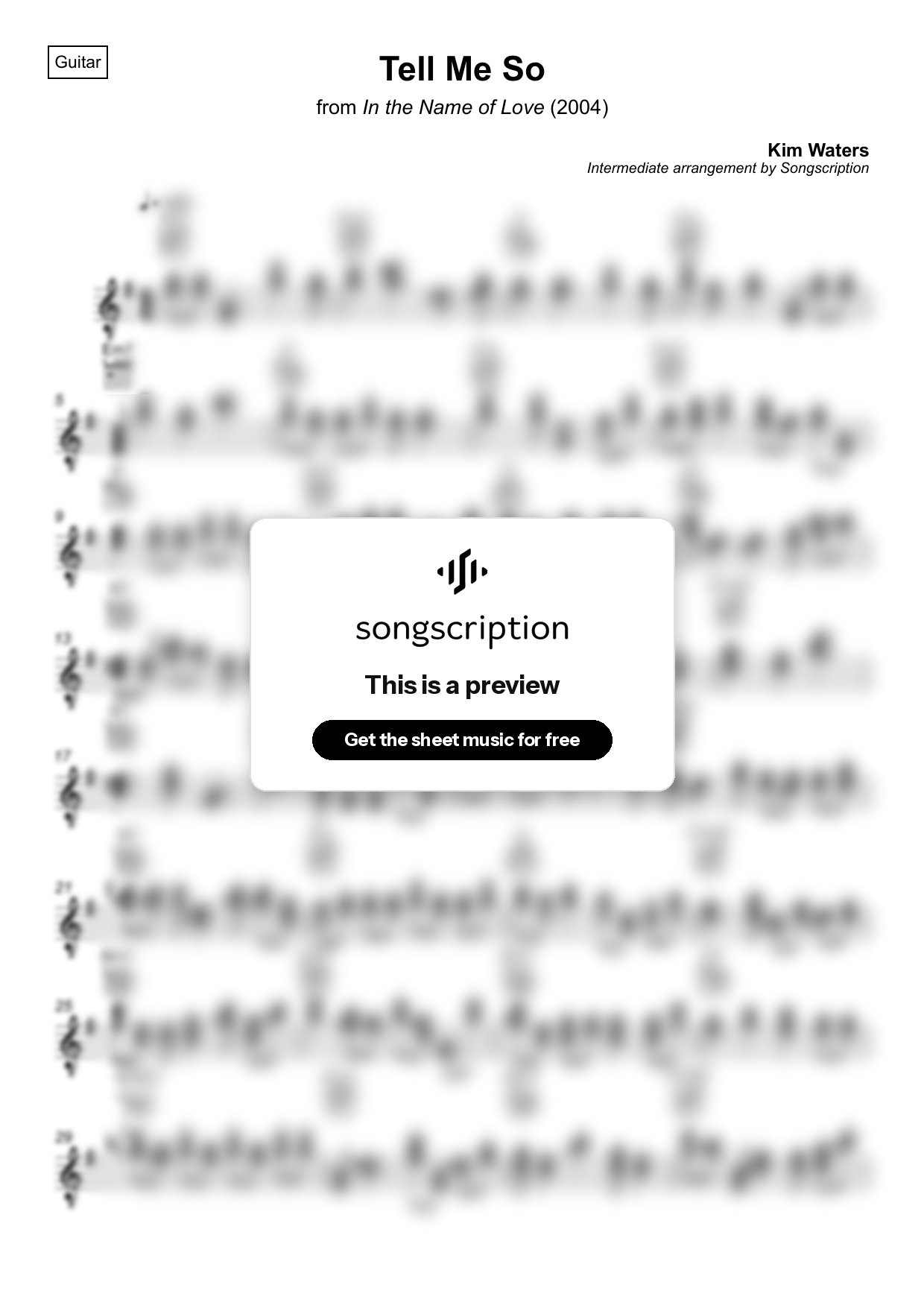 Intermediate Acoustic Guitar Sheet Music for "Tell Me So" by Kim Waters