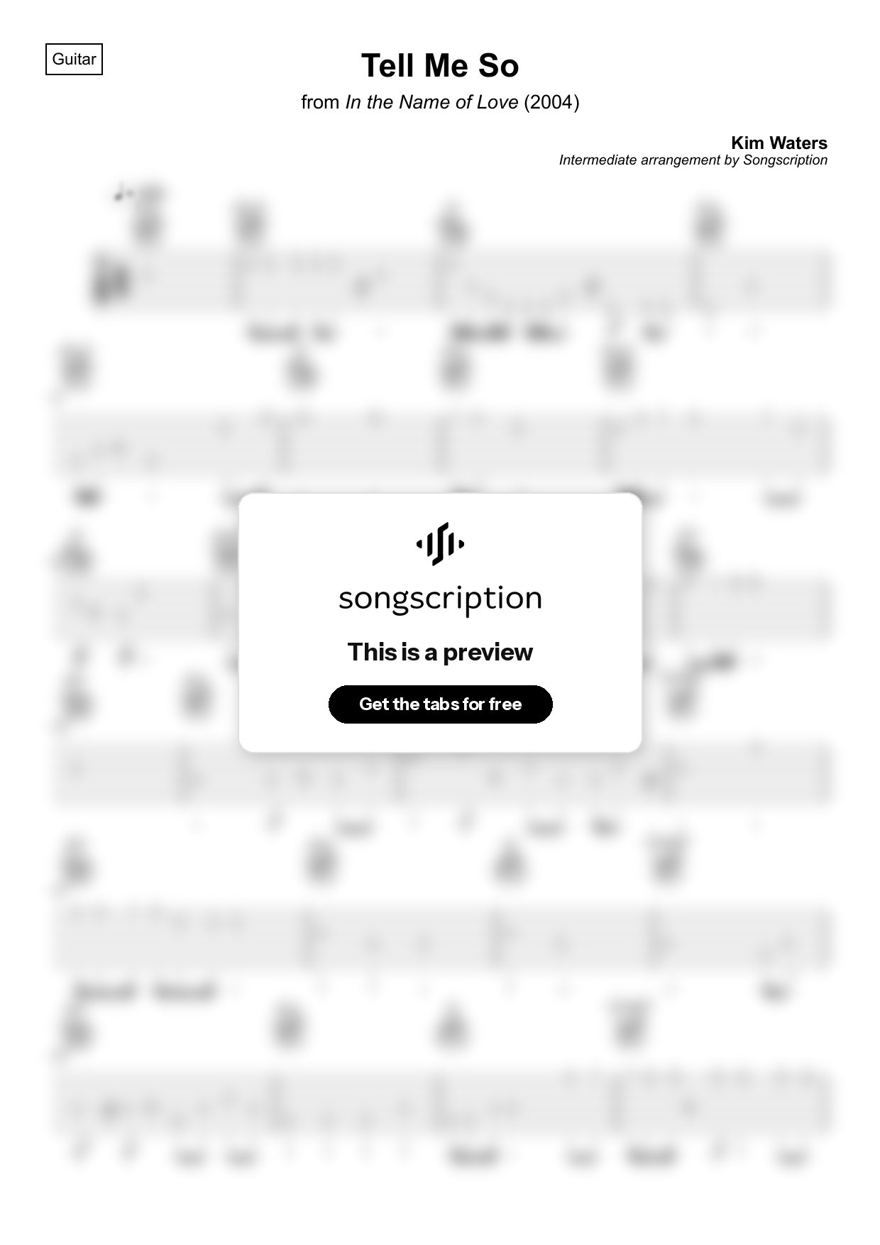 Intermediate Acoustic Guitar Tabs for "Tell Me So" by Kim Waters