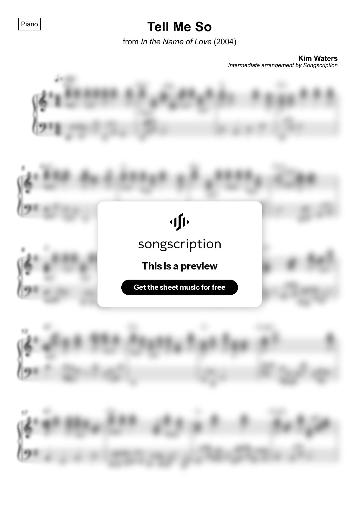 Intermediate Piano Sheet Music for "Tell Me So" by Kim Waters