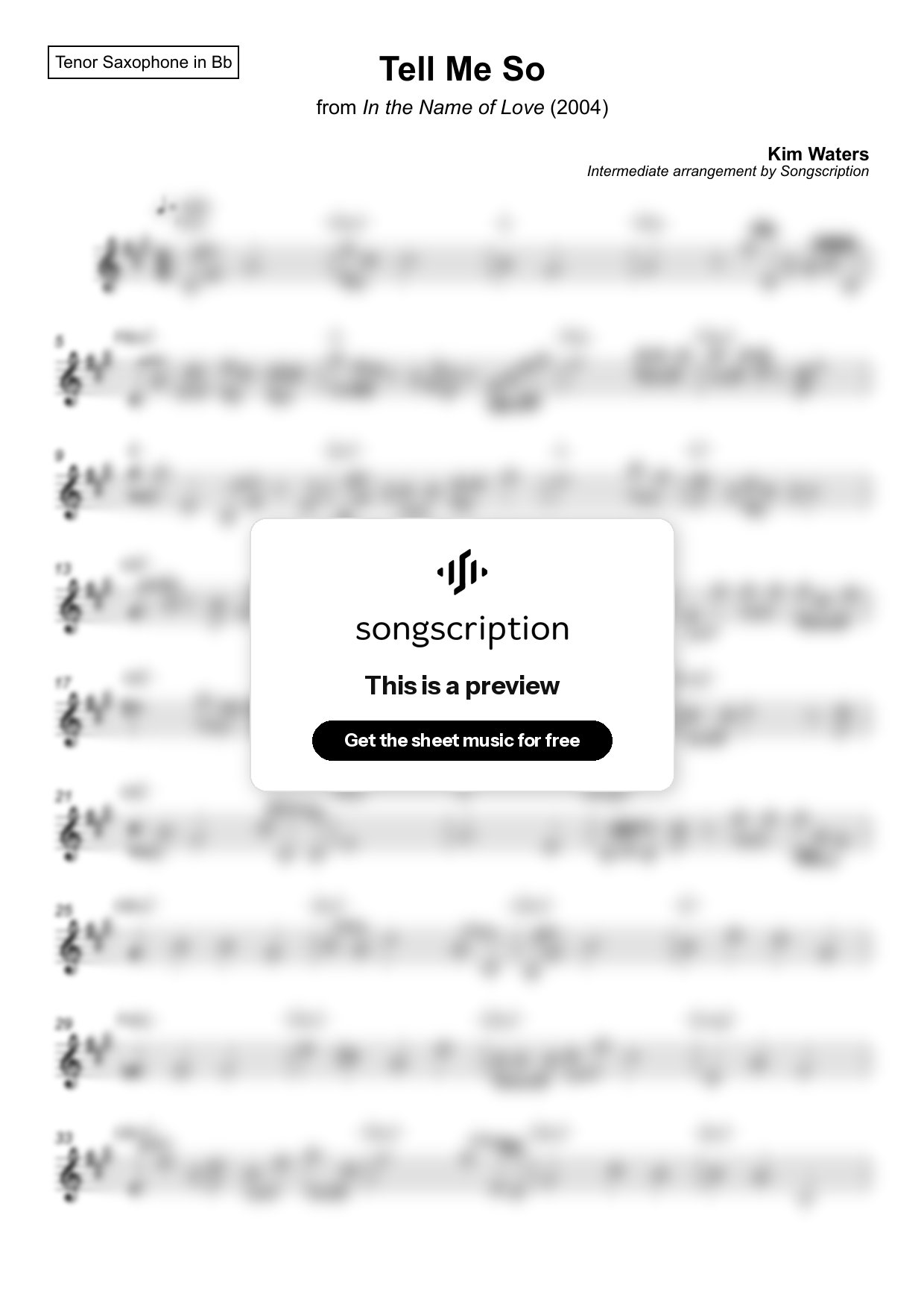 Intermediate Tenor Sax Sheet Music for "Tell Me So" by Kim Waters