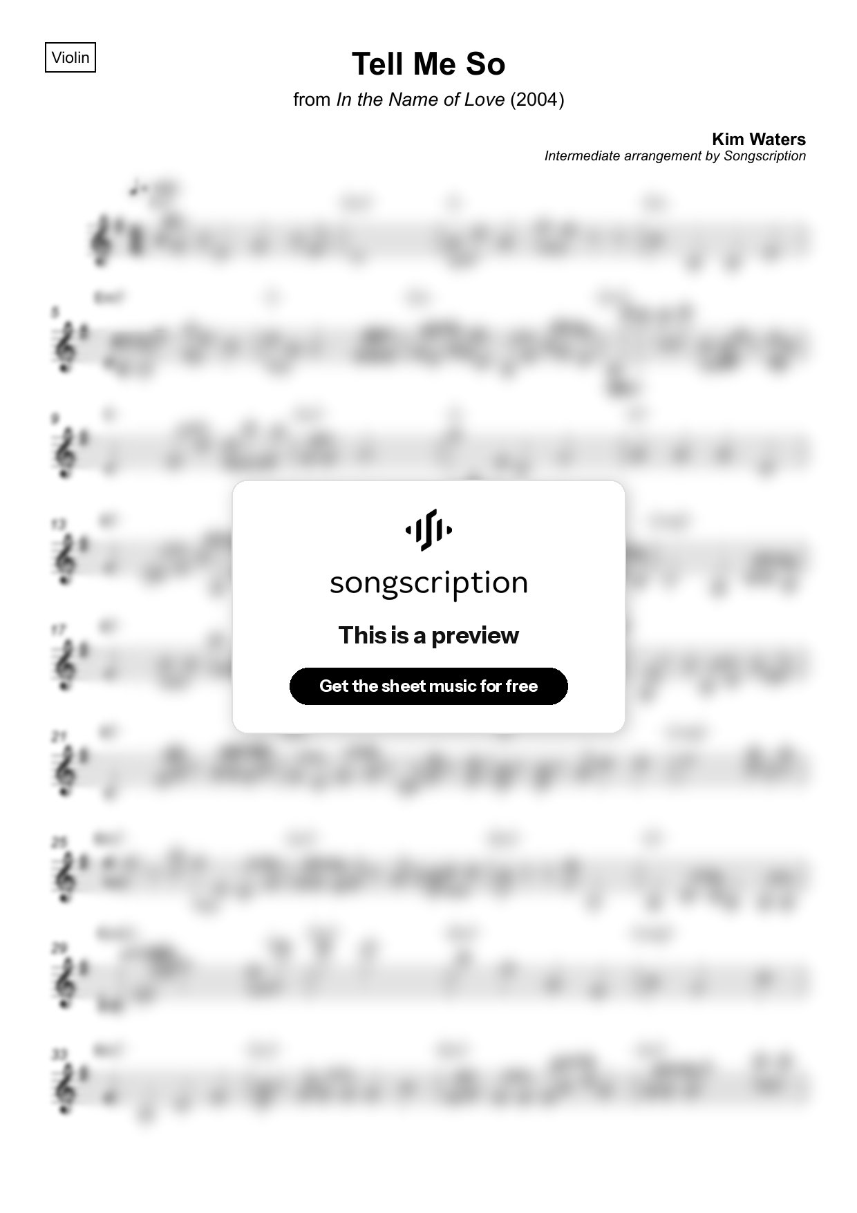 Intermediate Violin Sheet Music for "Tell Me So" by Kim Waters