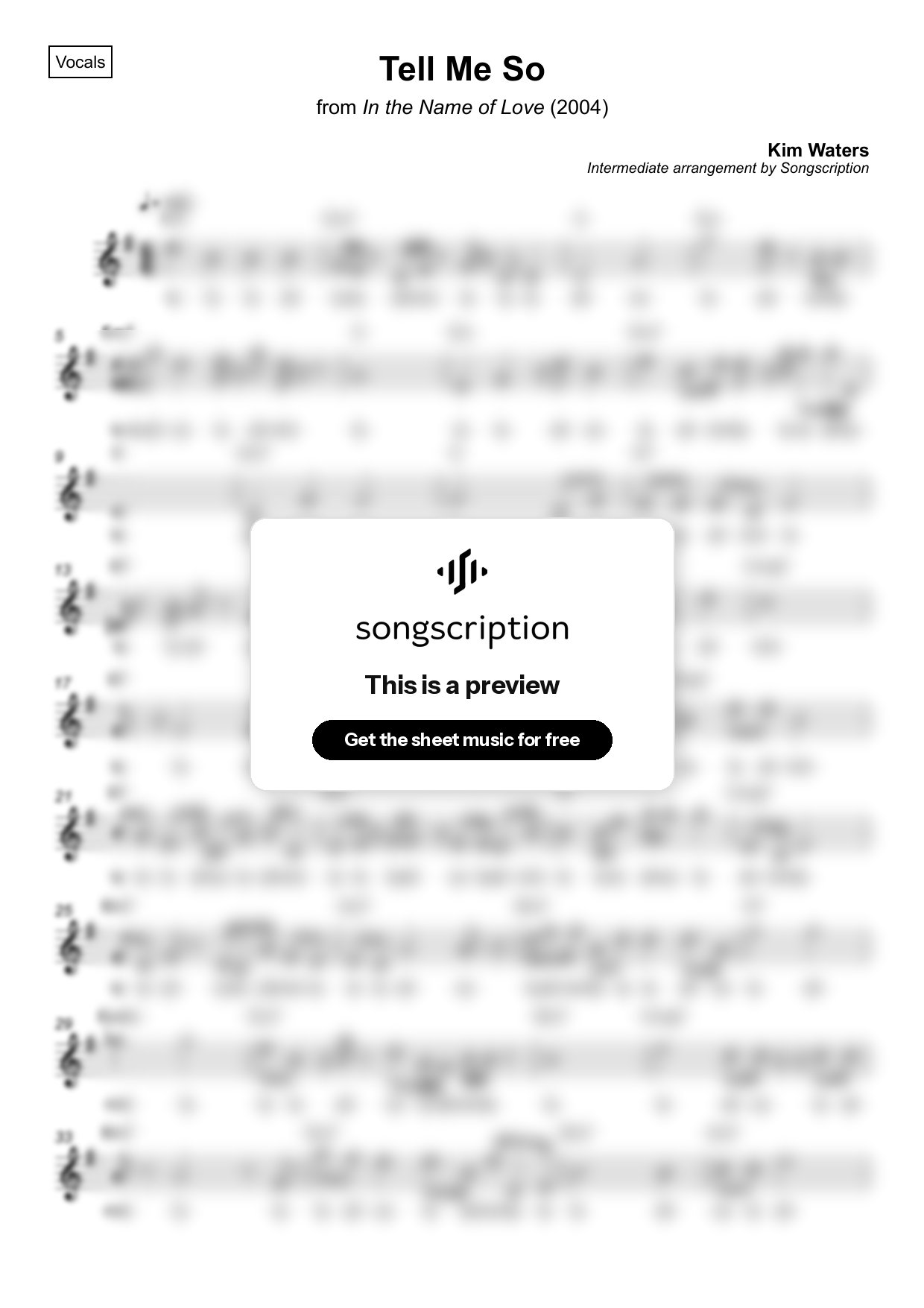 Intermediate Vocals Sheet Music for "Tell Me So" by Kim Waters