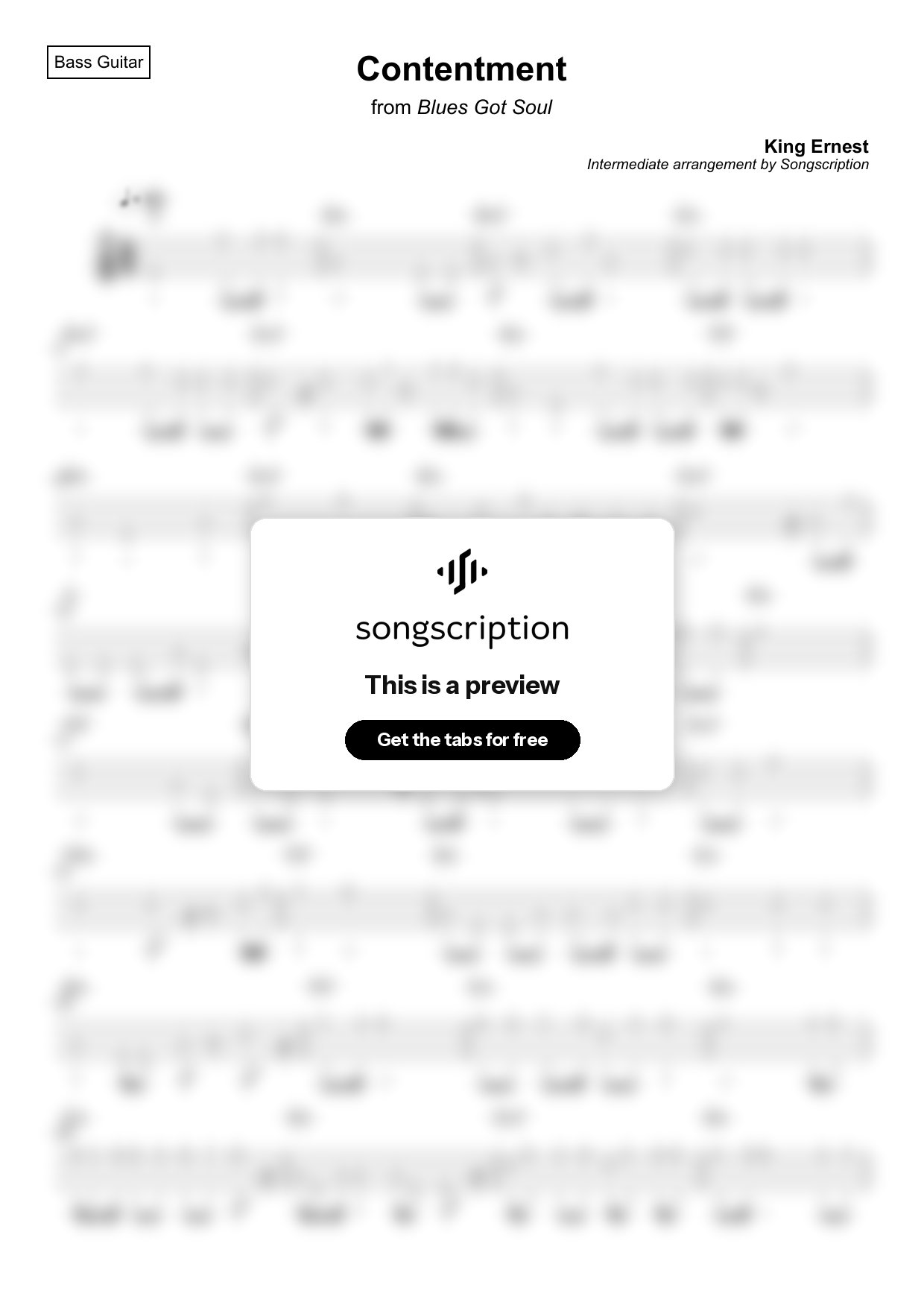 Intermediate Bass Guitar Tabs for "Contentment" by King Ernest