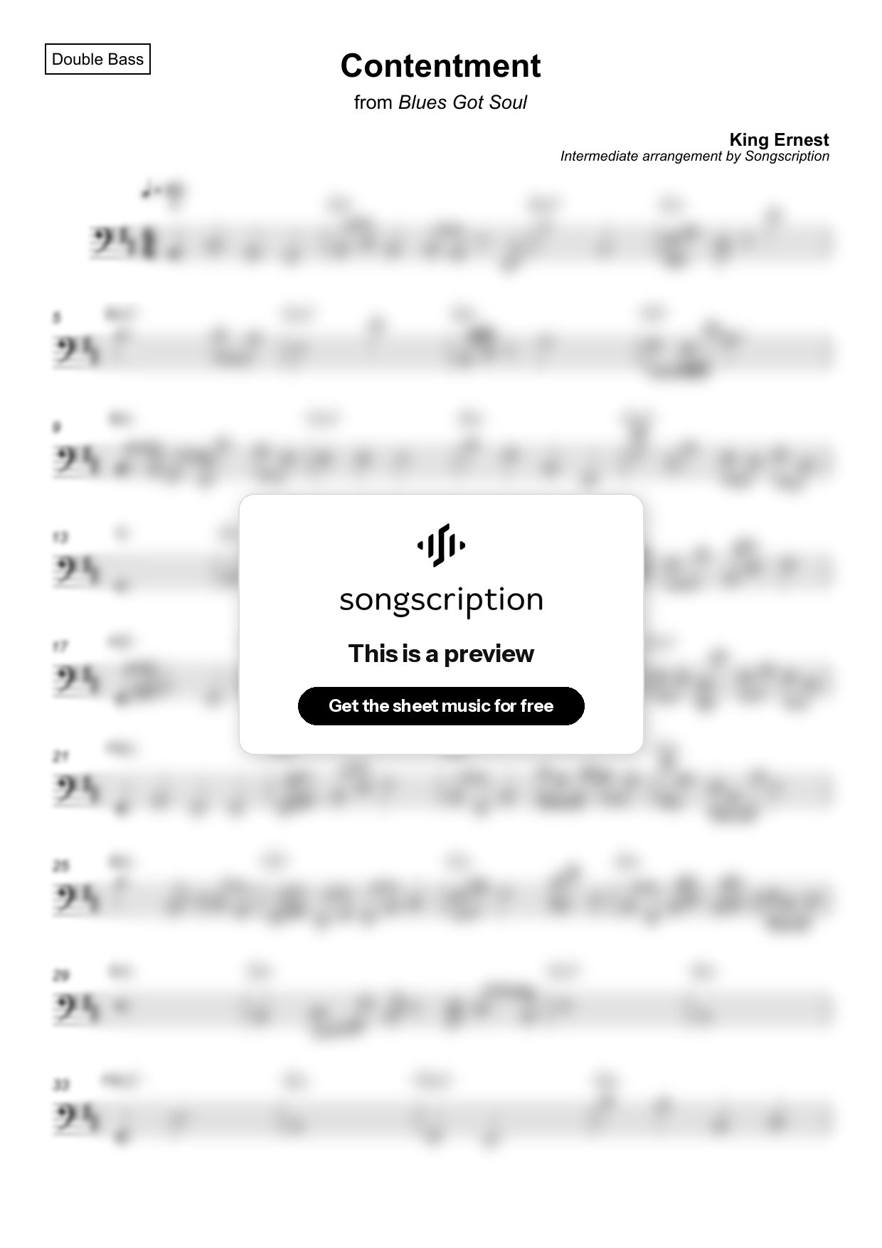 Intermediate Double Bass Sheet Music for "Contentment" by King Ernest