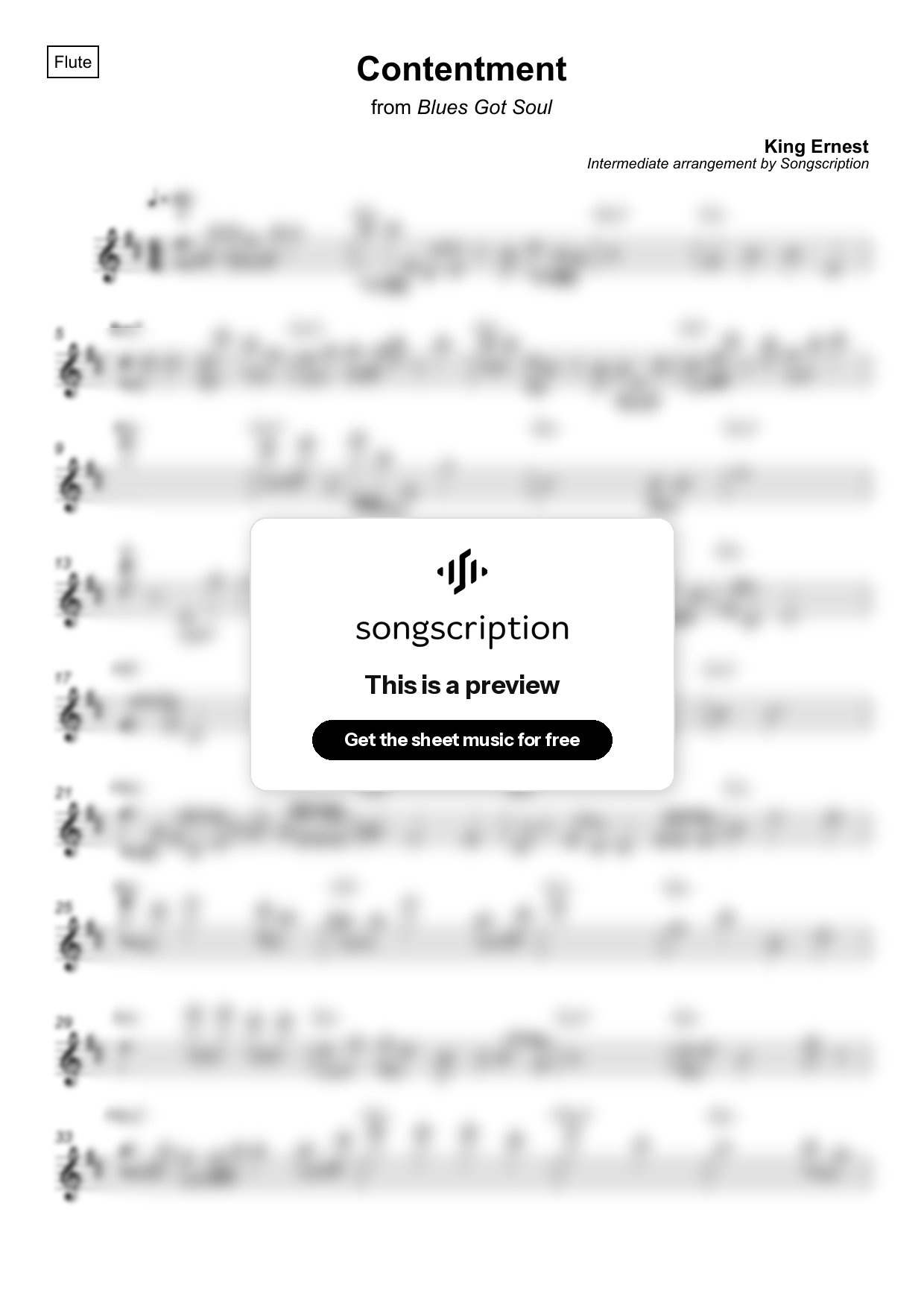 Intermediate Flute Sheet Music for "Contentment" by King Ernest