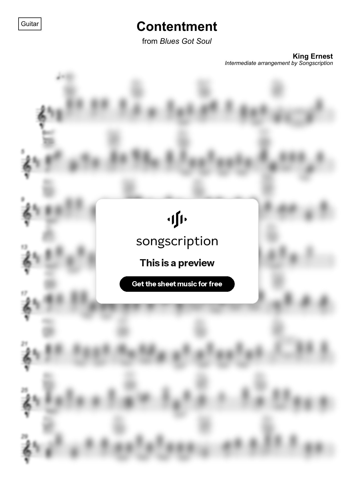 Intermediate Acoustic Guitar Sheet Music for "Contentment" by King Ernest