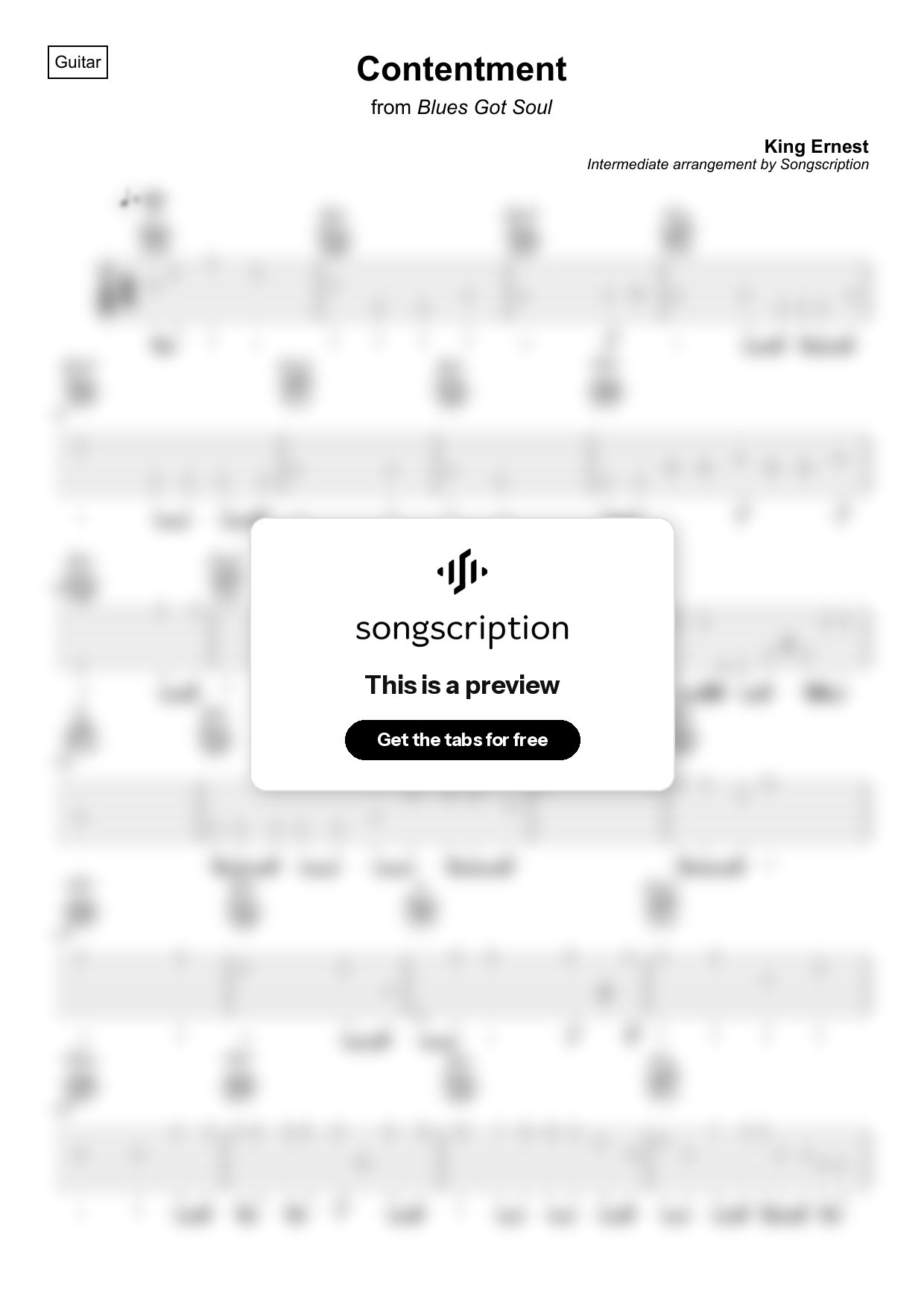 Intermediate Acoustic Guitar Tabs for "Contentment" by King Ernest