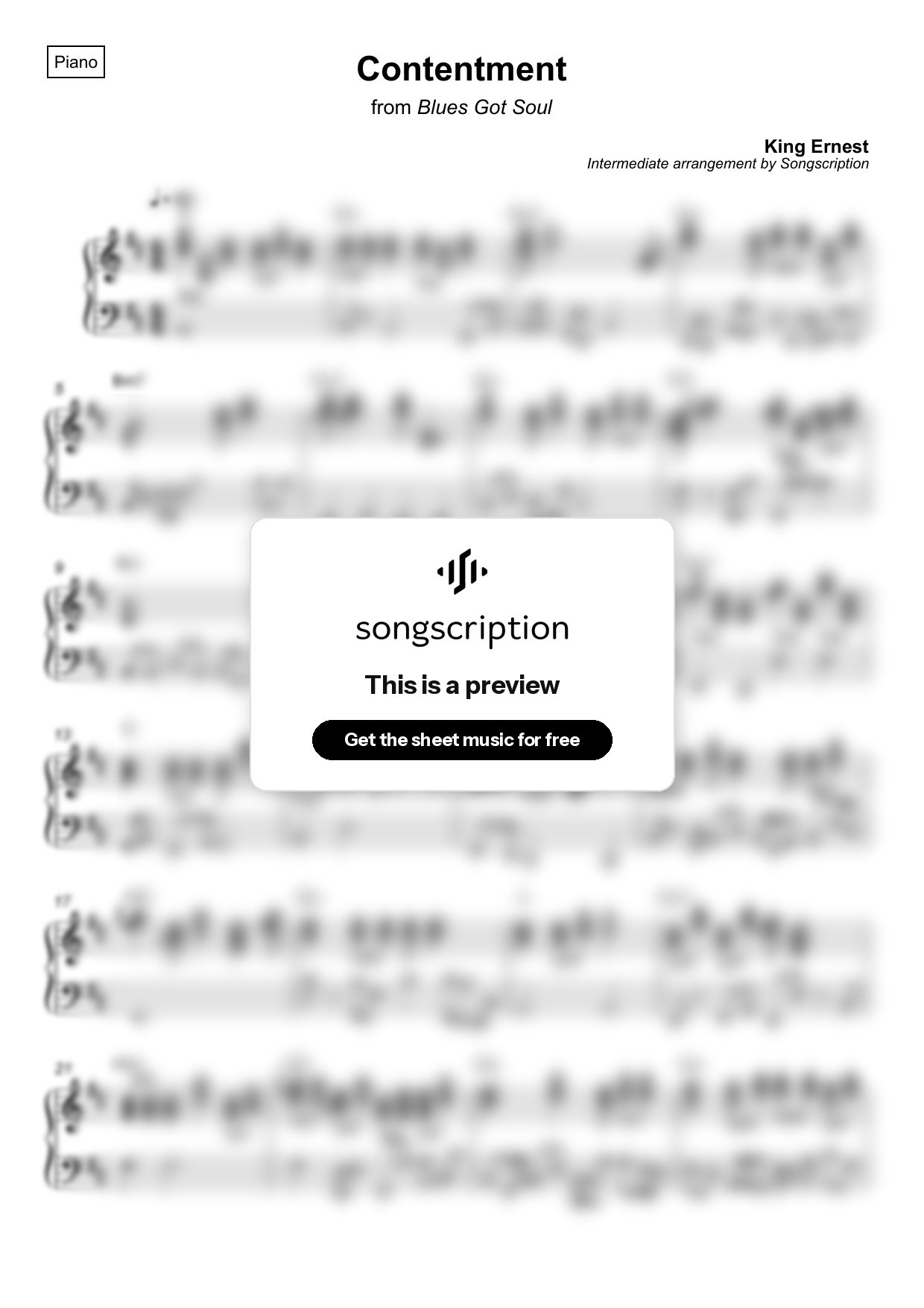Intermediate Piano Sheet Music for "Contentment" by King Ernest