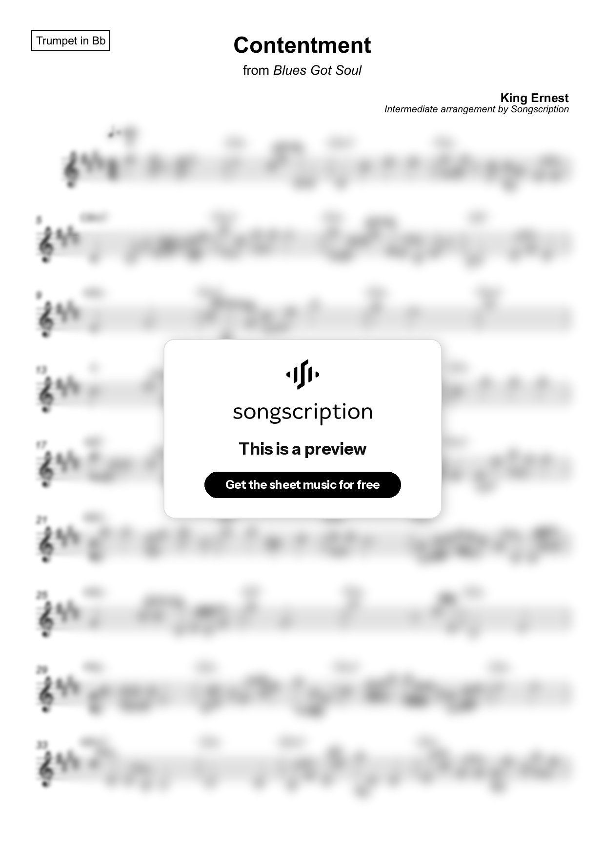 Intermediate Trumpet Sheet Music for "Contentment" by King Ernest