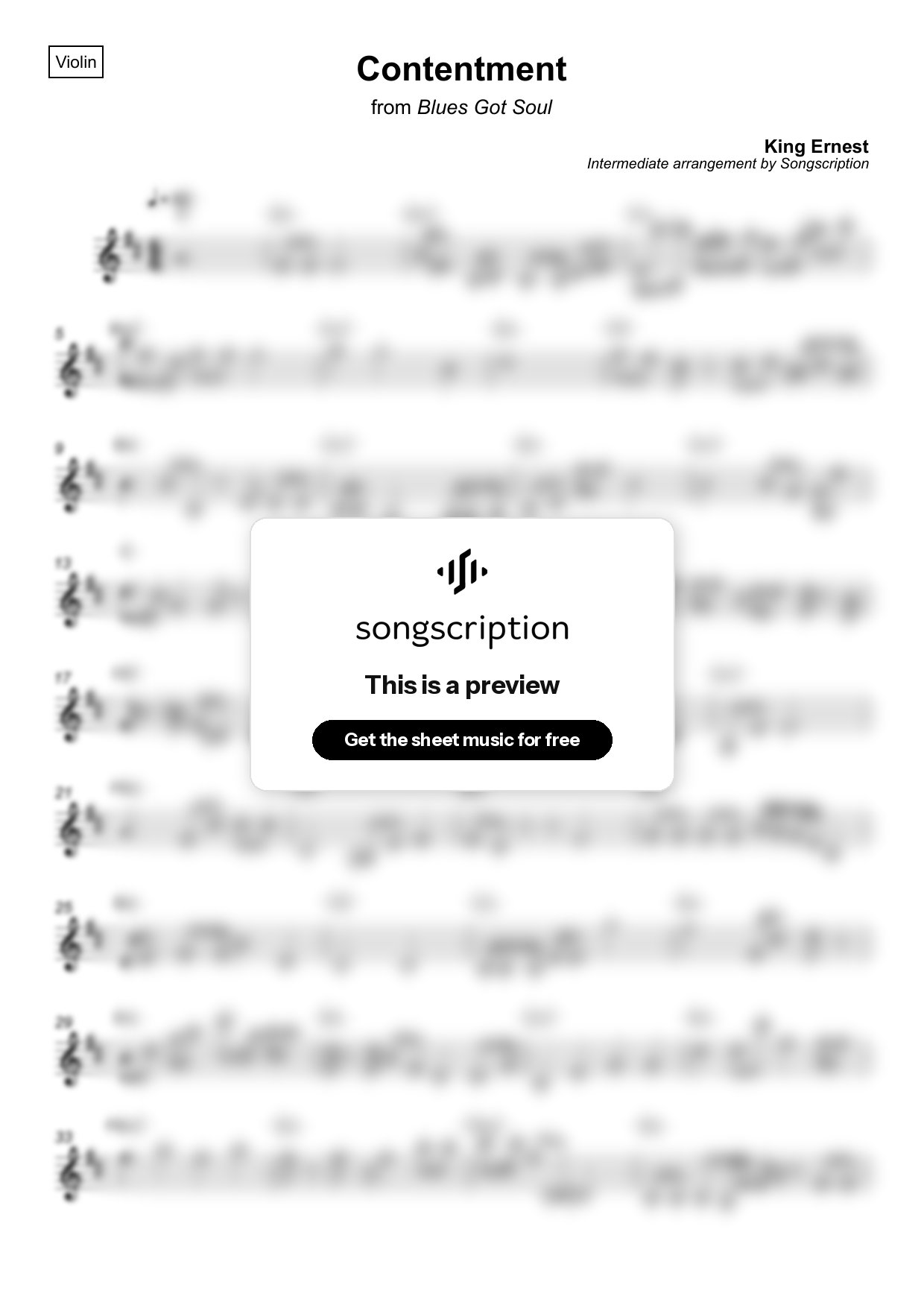 Intermediate Violin Sheet Music for "Contentment" by King Ernest