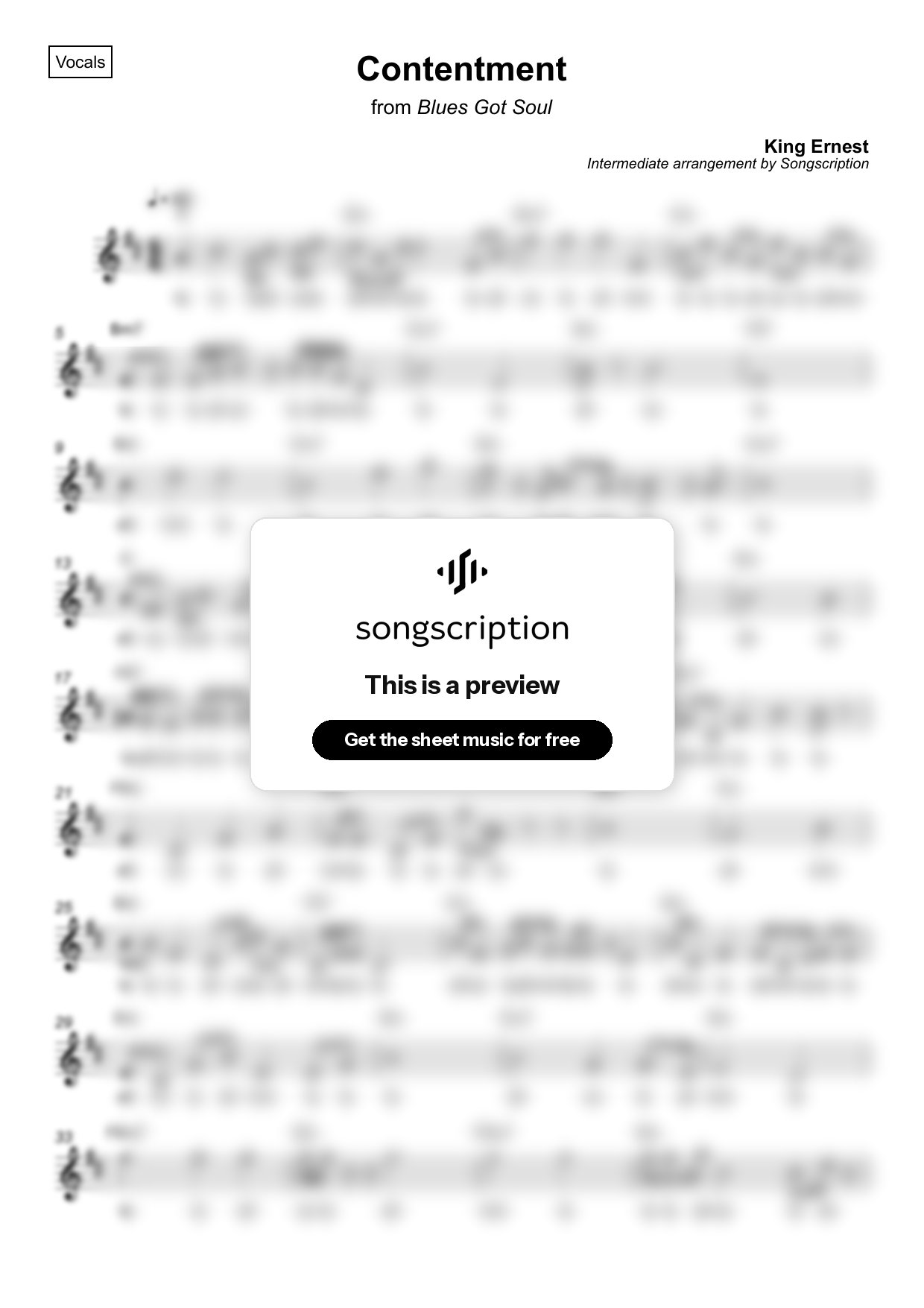 Intermediate Vocals Sheet Music for "Contentment" by King Ernest