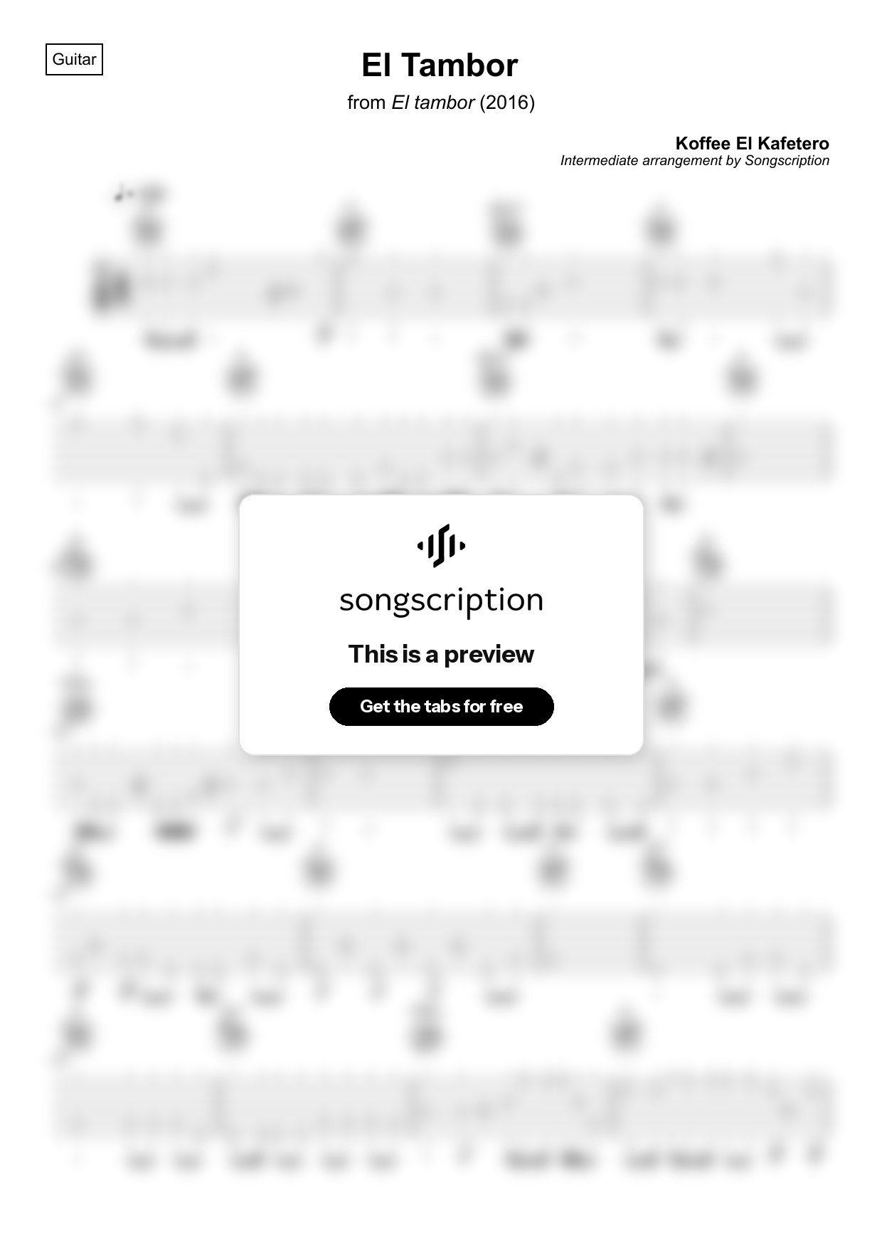 Intermediate Acoustic Guitar Tabs for "El Tambor" by Koffee El Kafetero