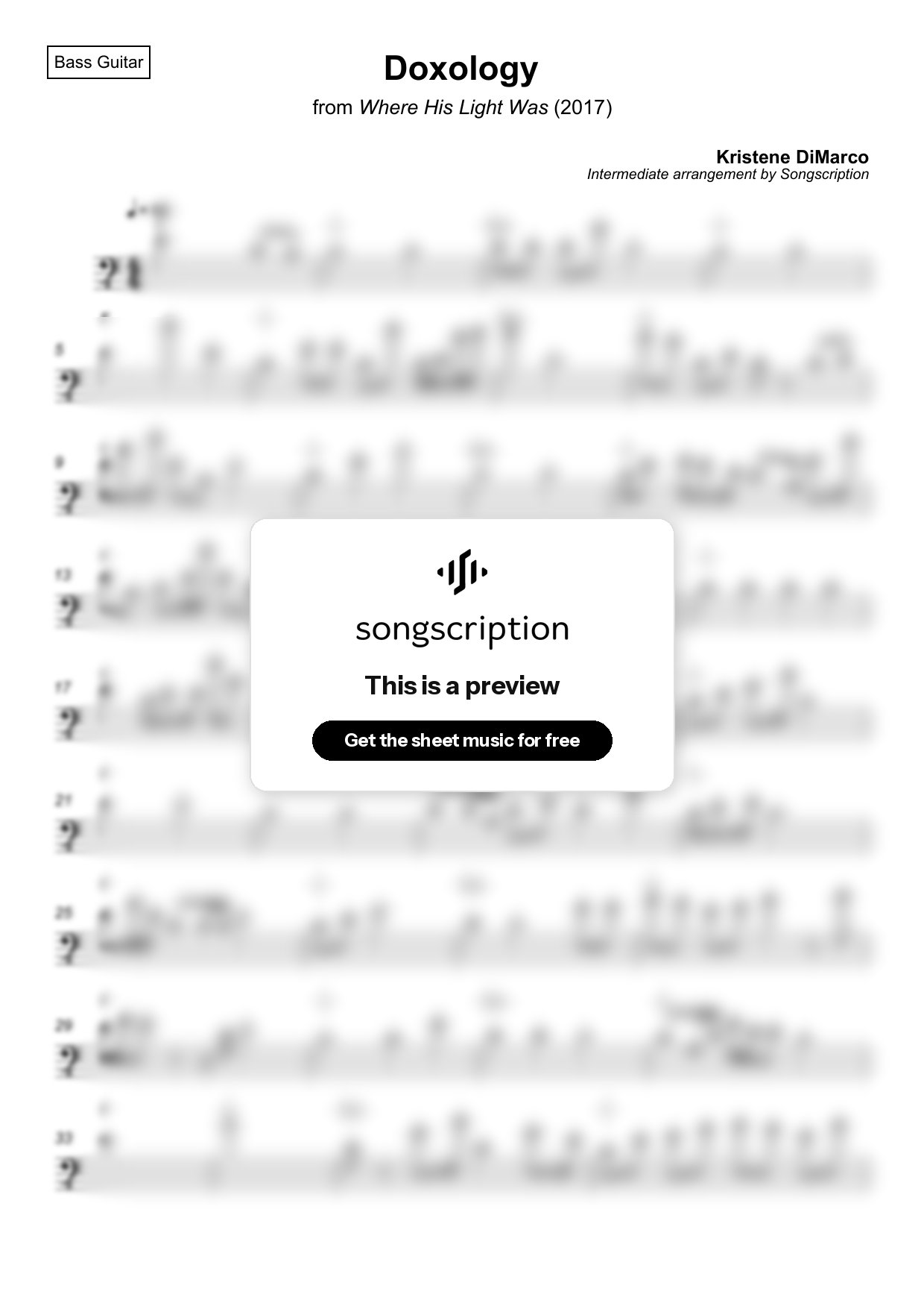 Intermediate Bass Guitar Sheet Music for "Doxology" by Kristene DiMarco