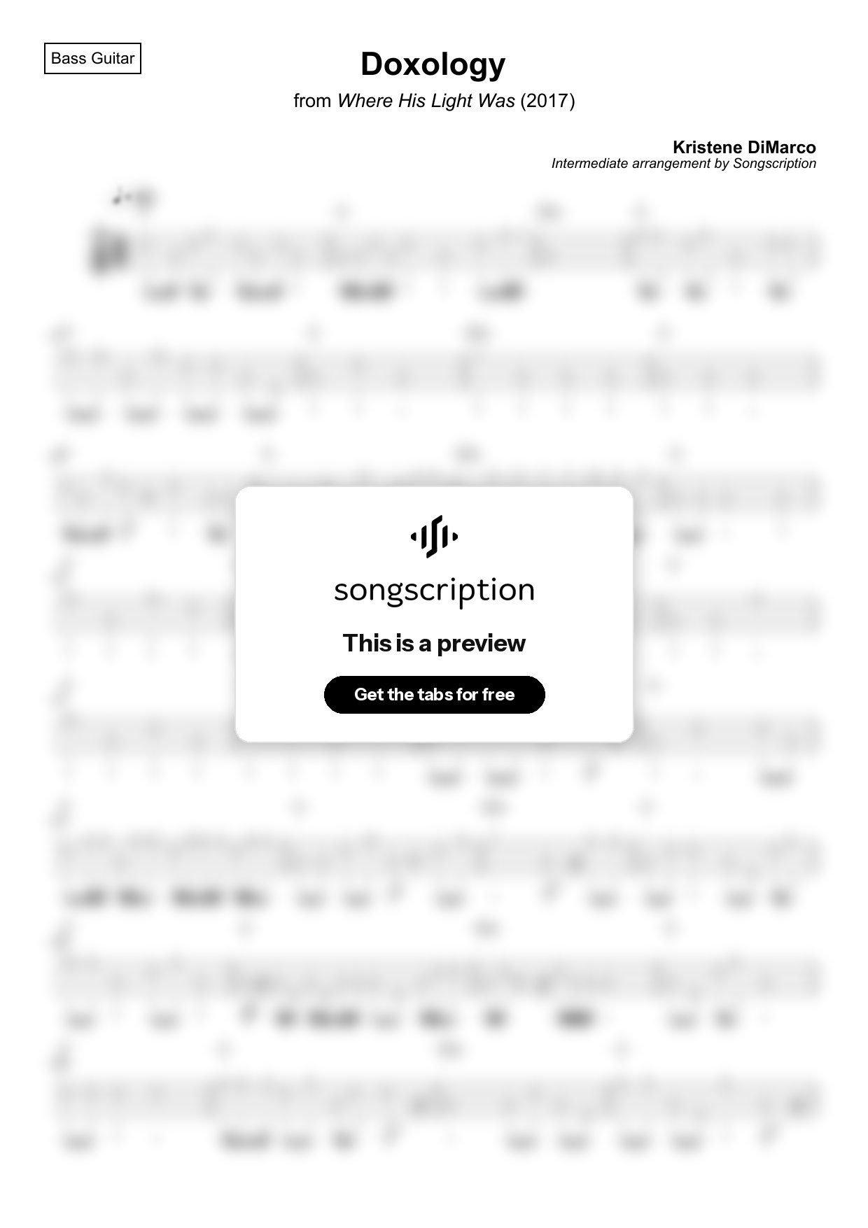 Intermediate Bass Guitar Tabs for "Doxology" by Kristene DiMarco