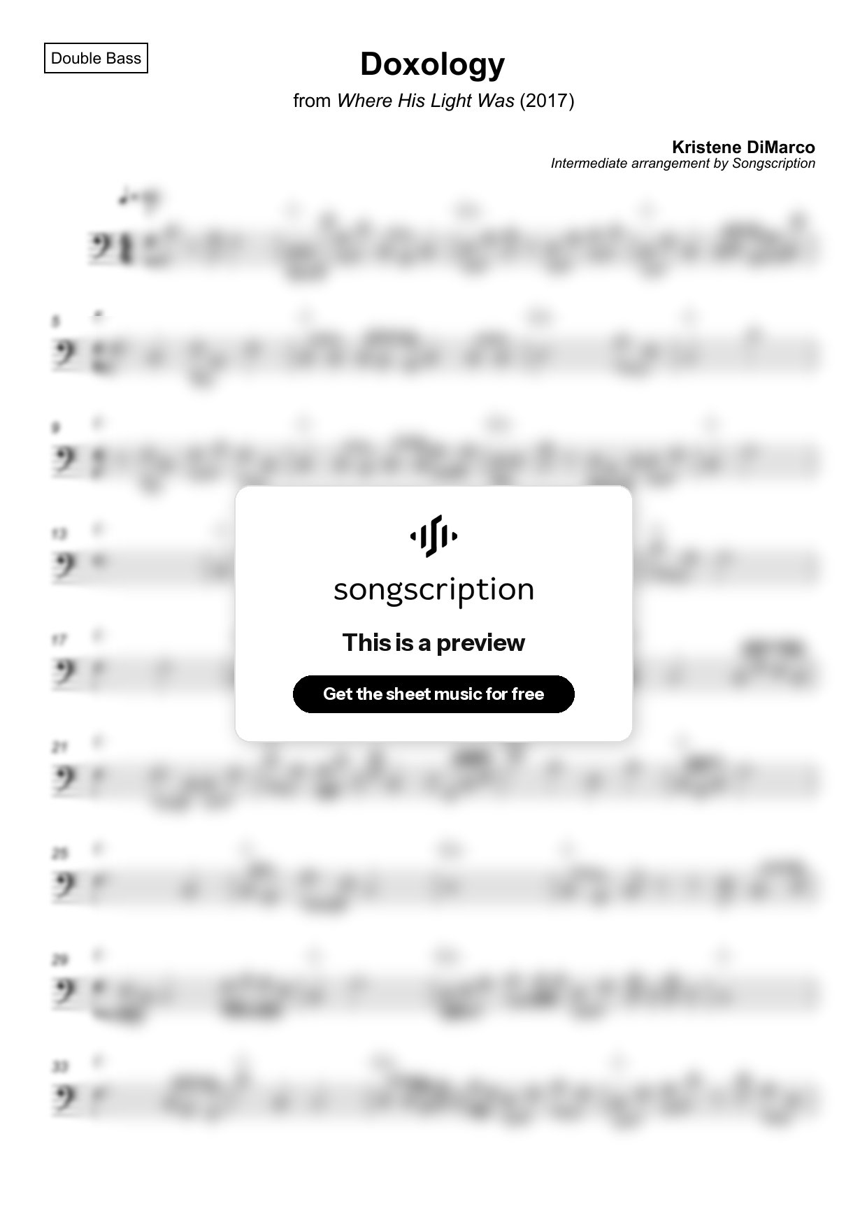 Intermediate Double Bass Sheet Music for "Doxology" by Kristene DiMarco