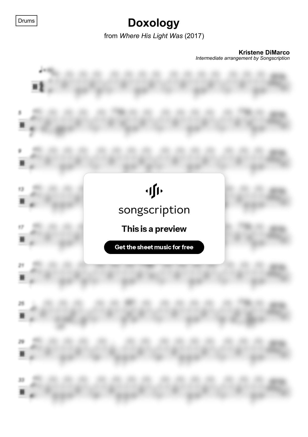 Intermediate Drums Sheet Music for "Doxology" by Kristene DiMarco