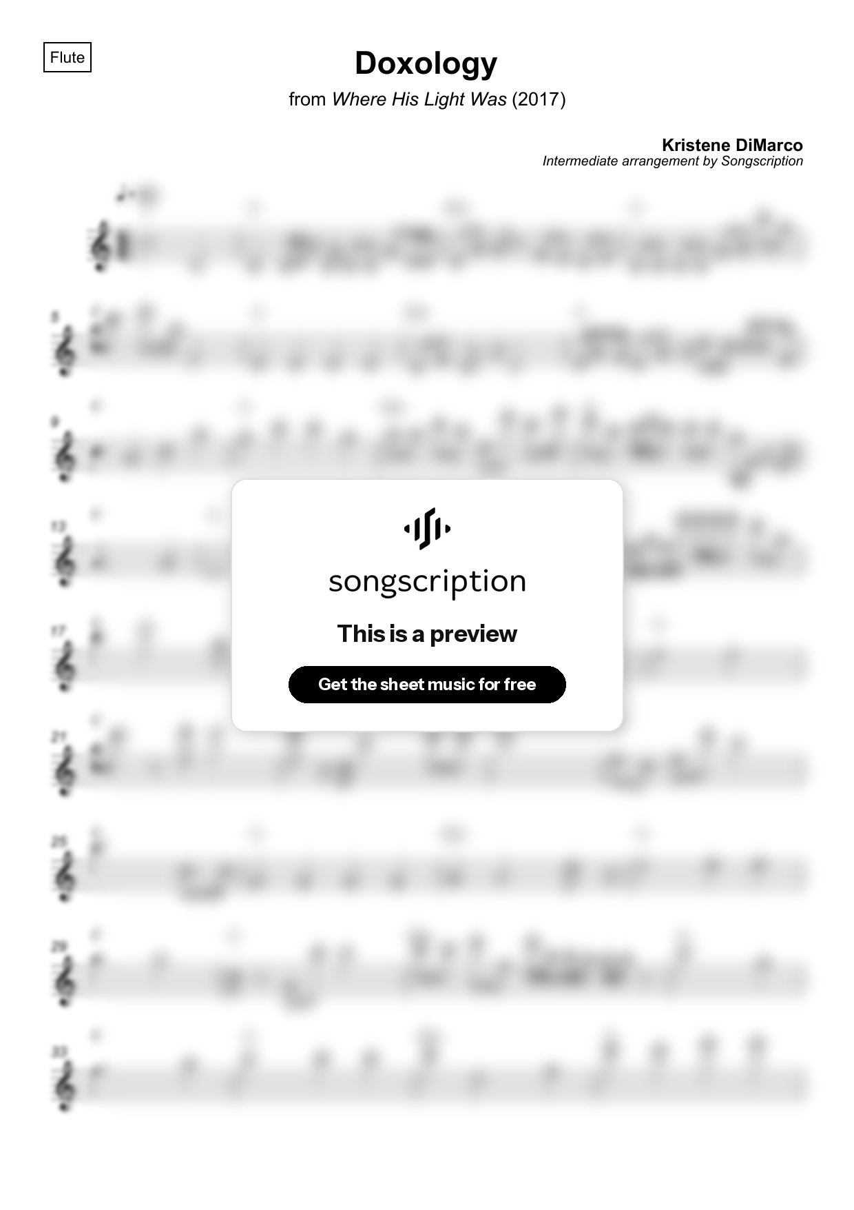 Intermediate Flute Sheet Music for "Doxology" by Kristene DiMarco