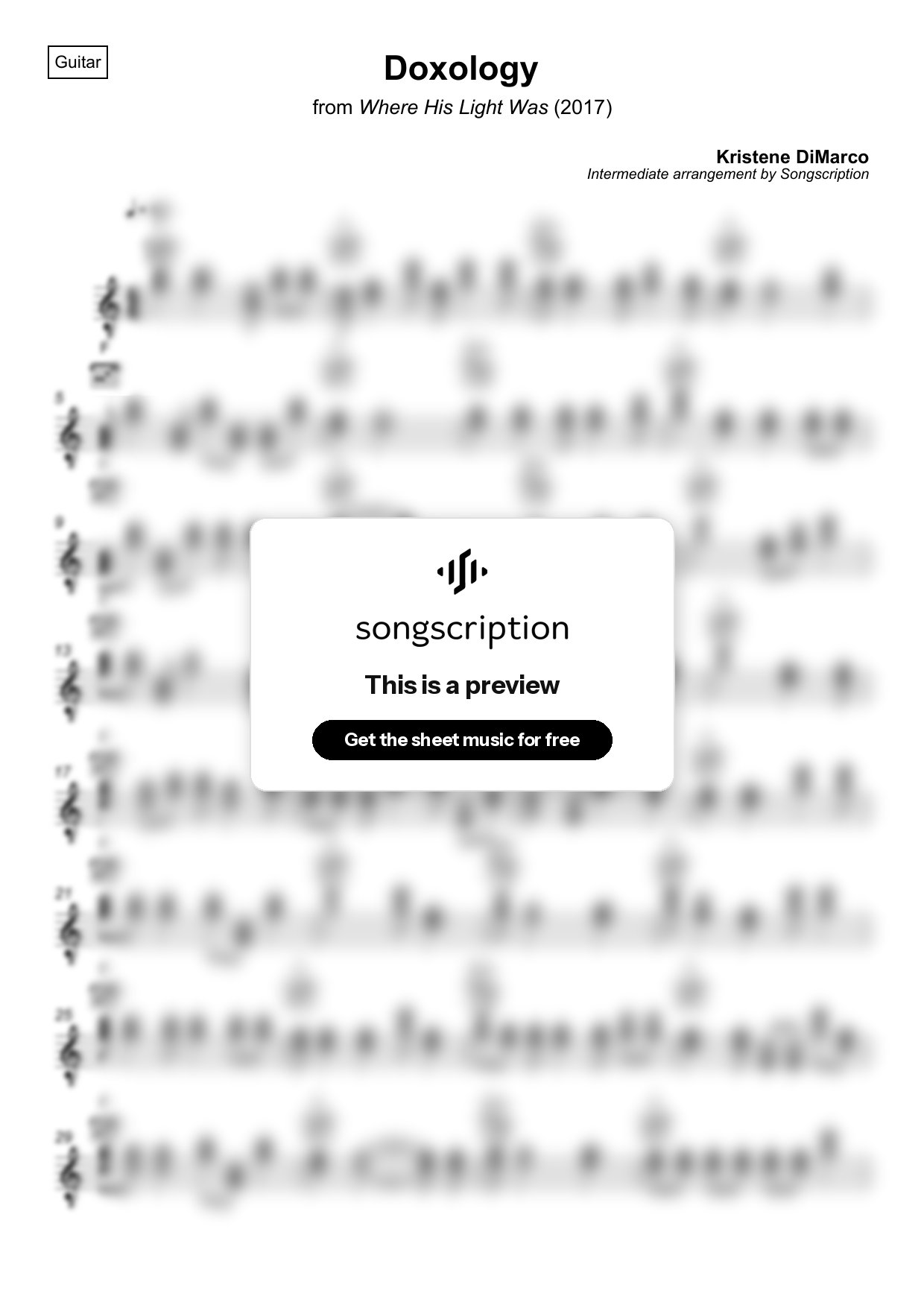 Intermediate Acoustic Guitar Sheet Music for "Doxology" by Kristene DiMarco