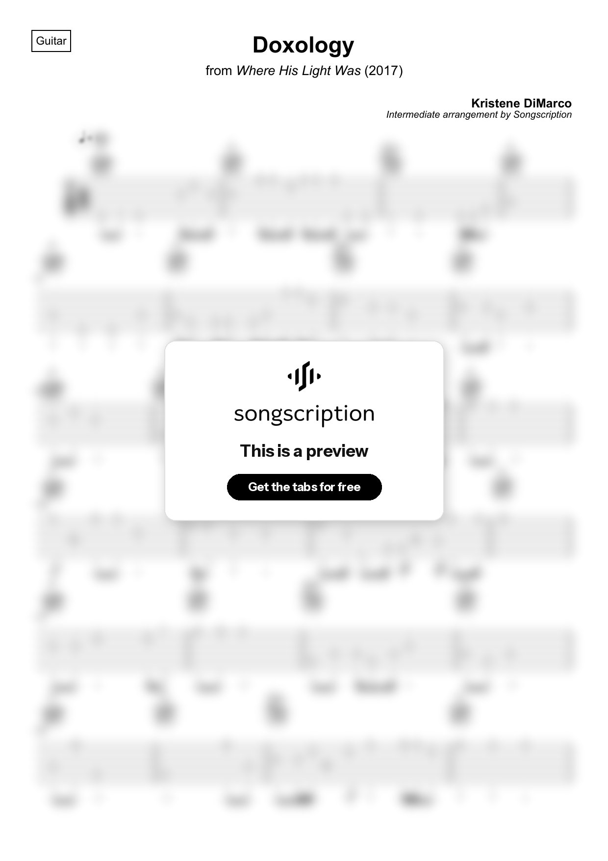 Intermediate Acoustic Guitar Tabs for "Doxology" by Kristene DiMarco