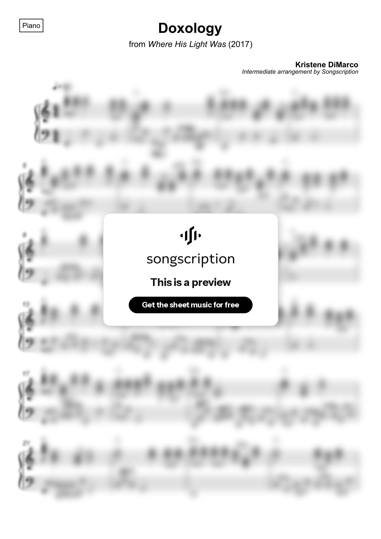 Intermediate Piano Sheet Music for "Doxology" by Kristene DiMarco