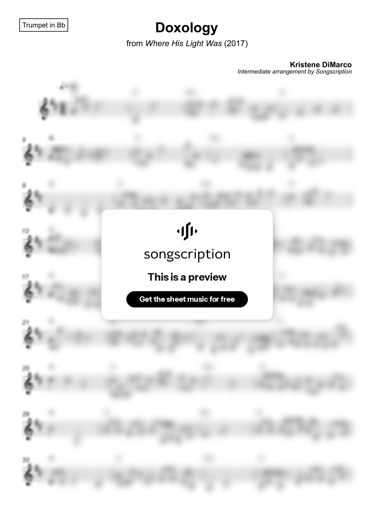 Intermediate Trumpet Sheet Music for "Doxology" by Kristene DiMarco
