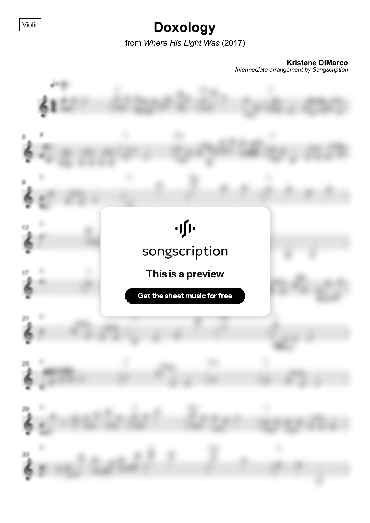 Intermediate Violin Sheet Music for "Doxology" by Kristene DiMarco