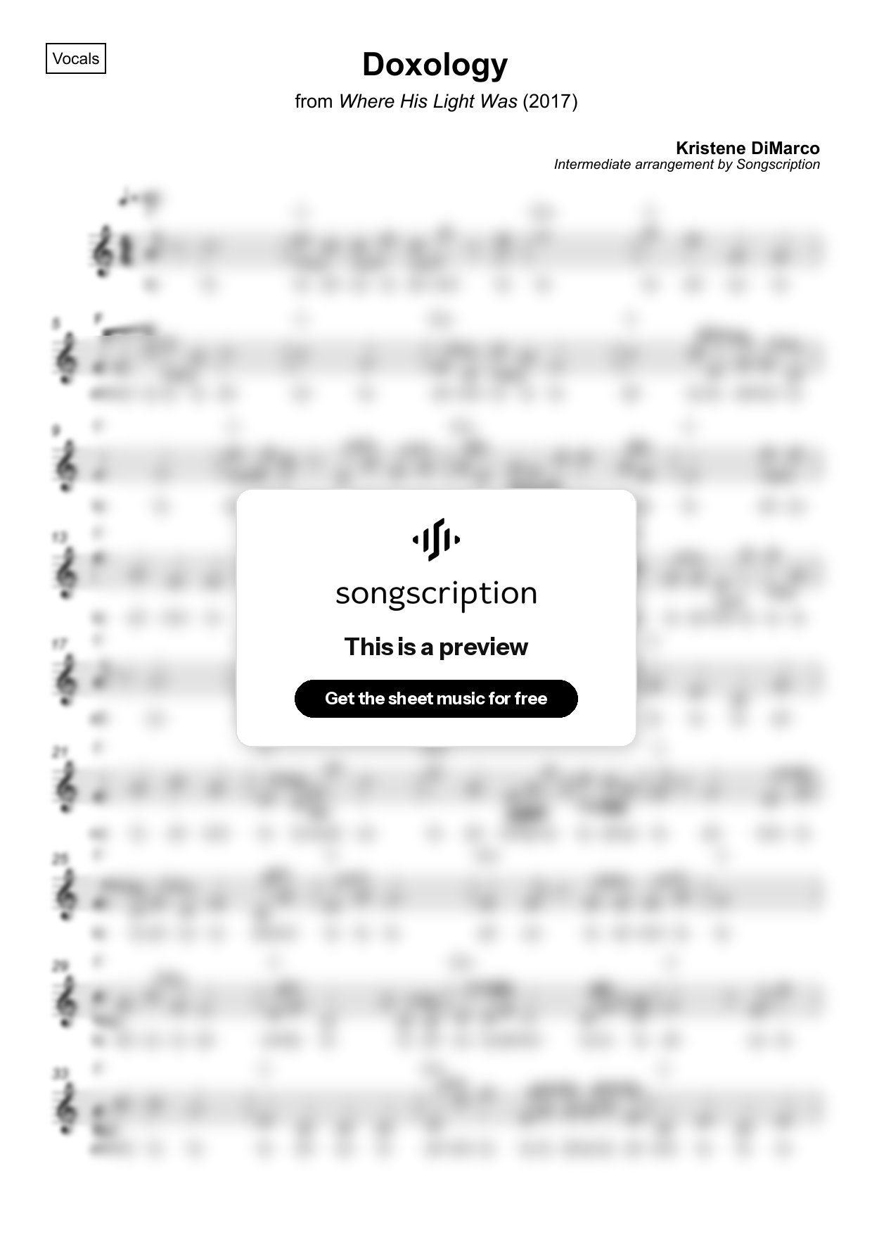 Intermediate Vocals Sheet Music for "Doxology" by Kristene DiMarco