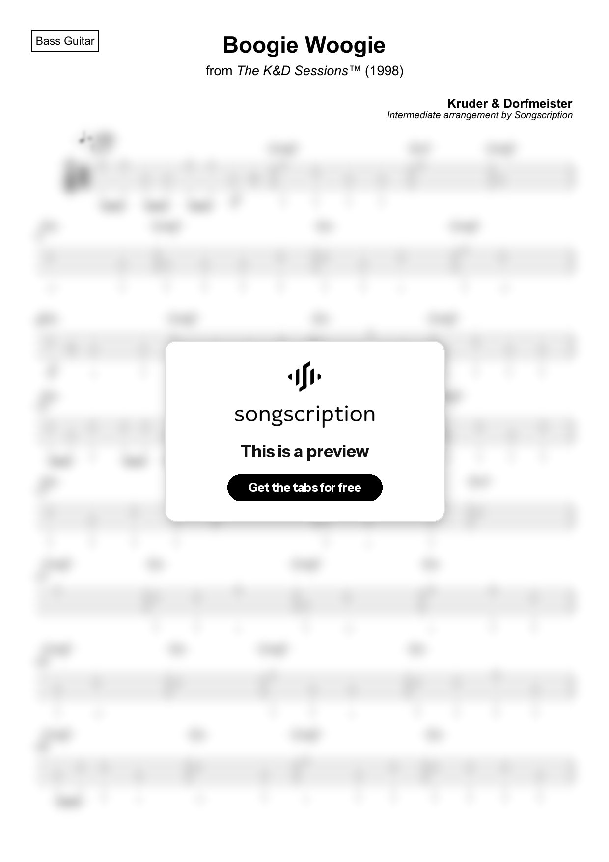 Intermediate Bass Guitar Tabs for "Boogie Woogie" by Kruder & Dorfmeister