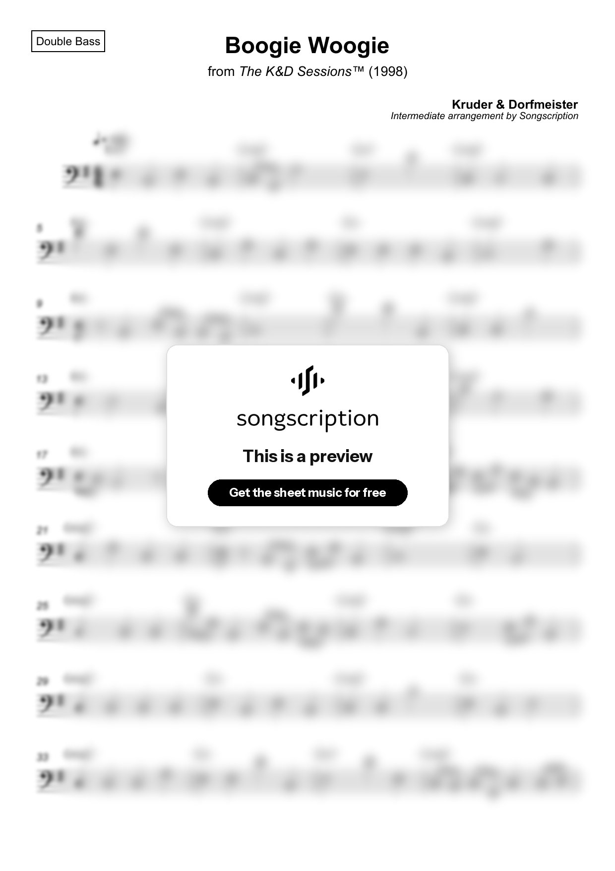Intermediate Double Bass Sheet Music for "Boogie Woogie" by Kruder & Dorfmeister