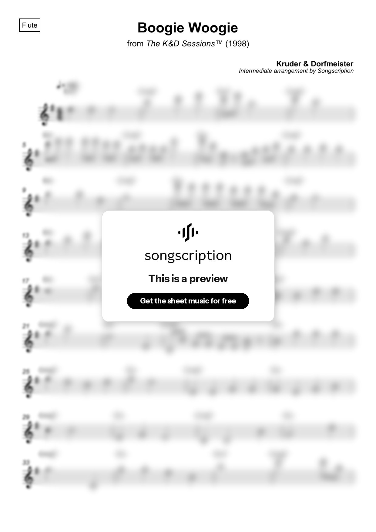 Intermediate Flute Sheet Music for "Boogie Woogie" by Kruder & Dorfmeister