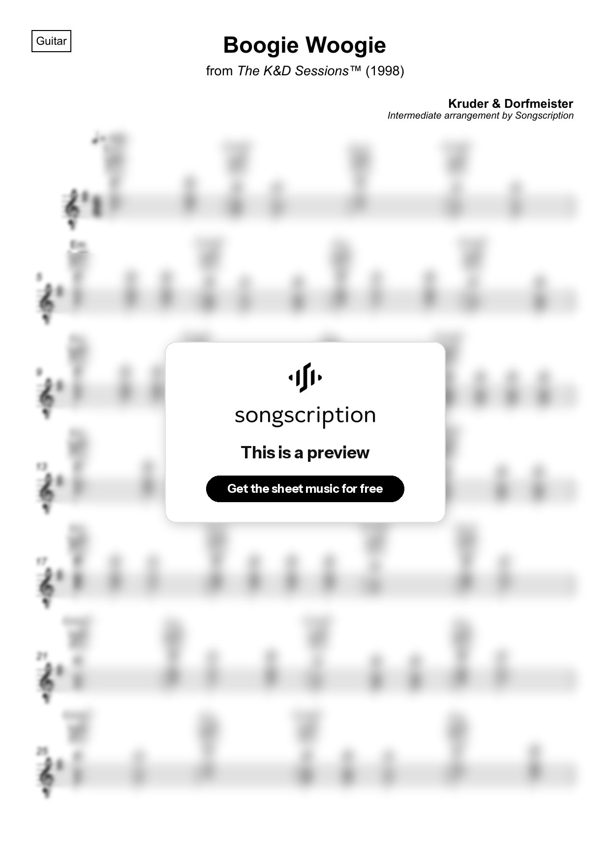 Intermediate Acoustic Guitar Sheet Music for "Boogie Woogie" by Kruder & Dorfmeister