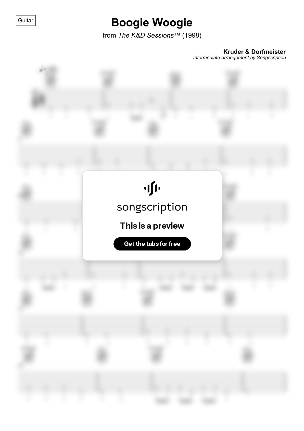Intermediate Acoustic Guitar Tabs for "Boogie Woogie" by Kruder & Dorfmeister