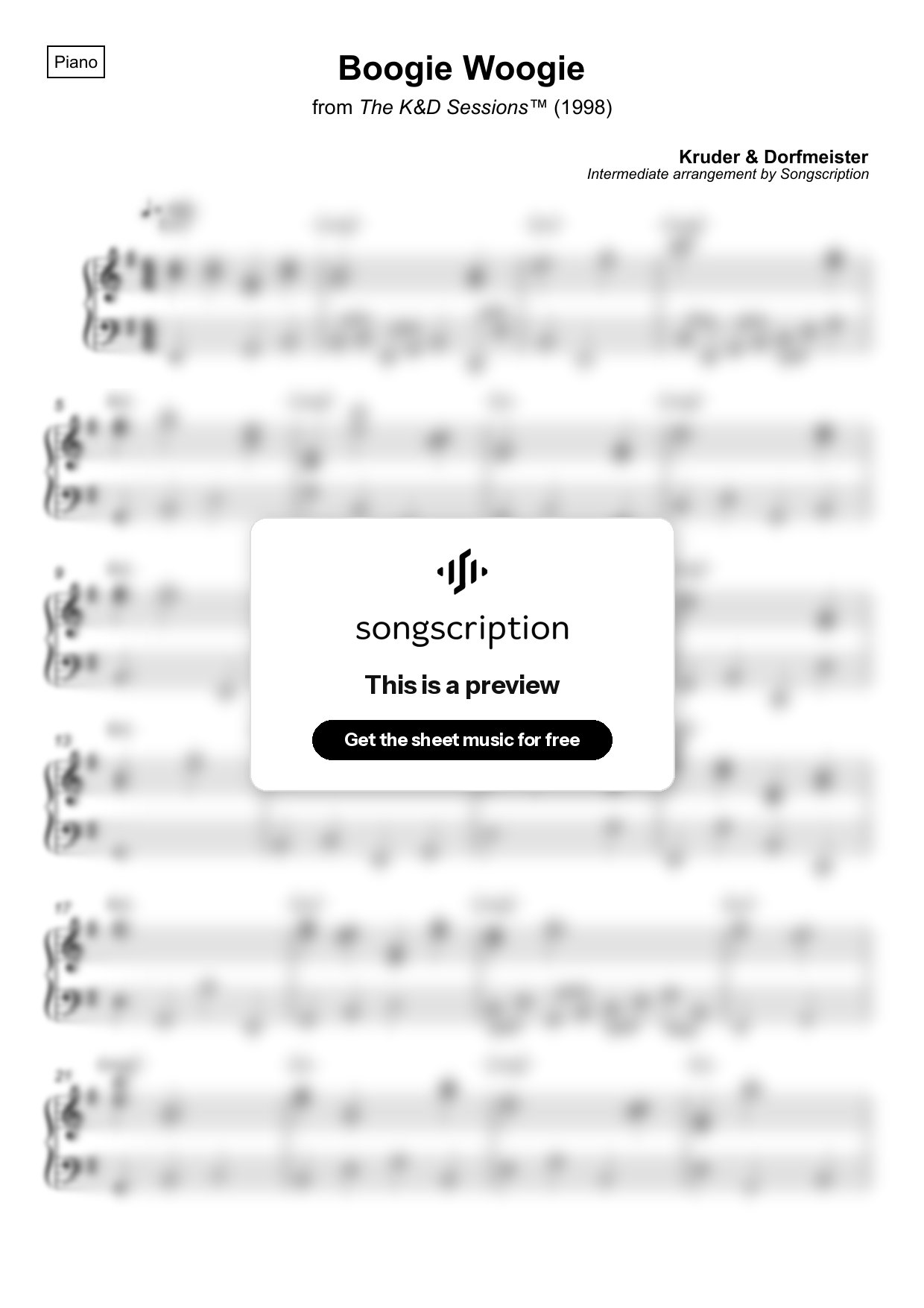 Intermediate Piano Sheet Music for "Boogie Woogie" by Kruder & Dorfmeister