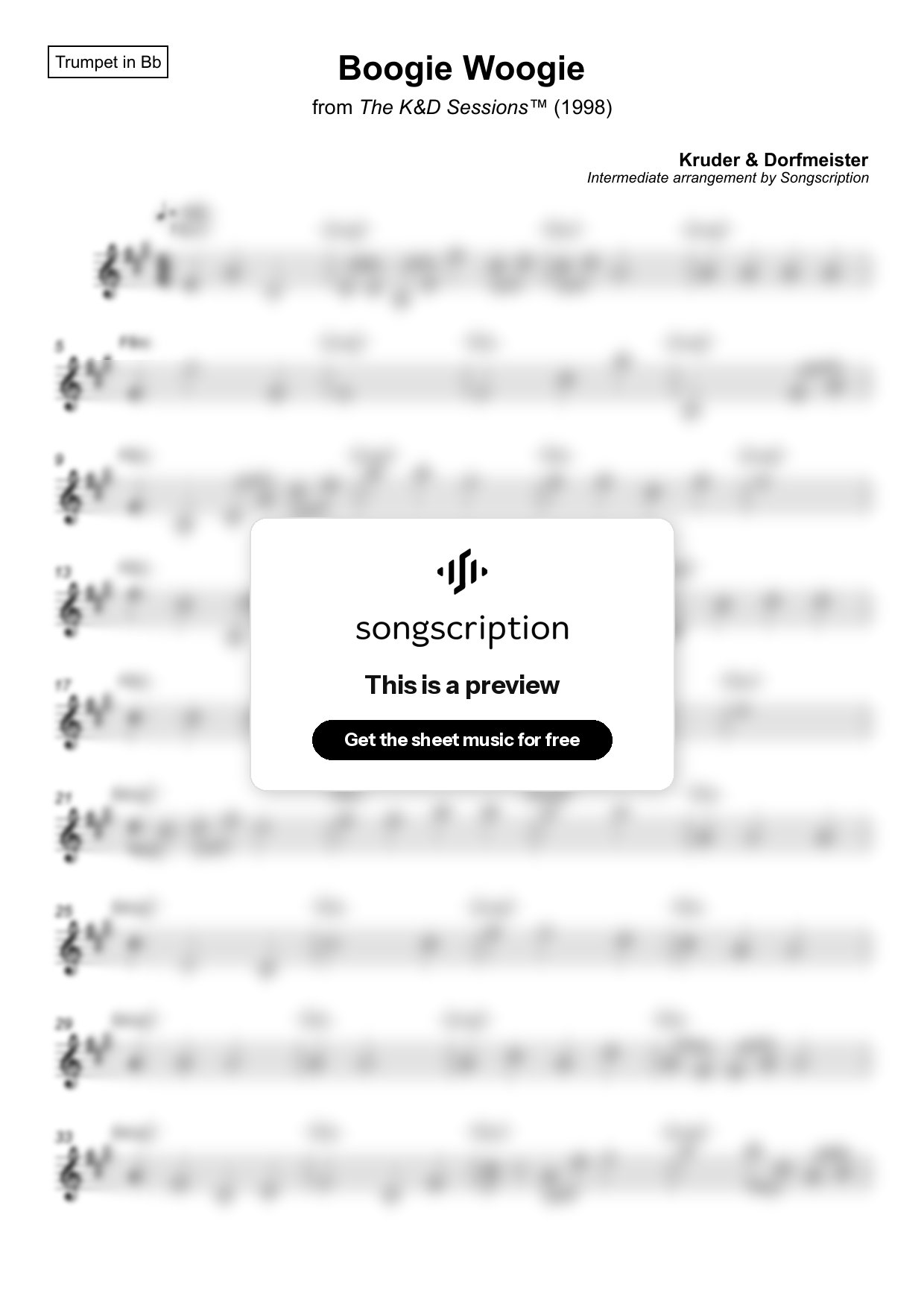 Intermediate Trumpet Sheet Music for "Boogie Woogie" by Kruder & Dorfmeister
