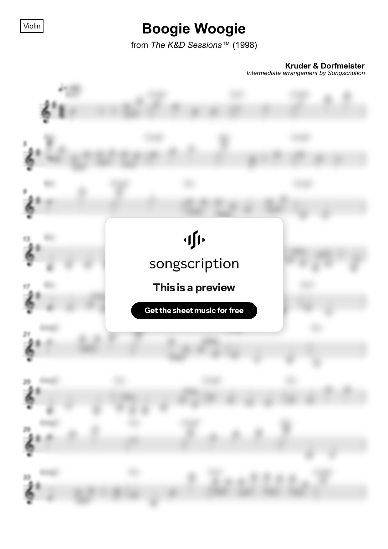 Intermediate Violin Sheet Music for "Boogie Woogie" by Kruder & Dorfmeister