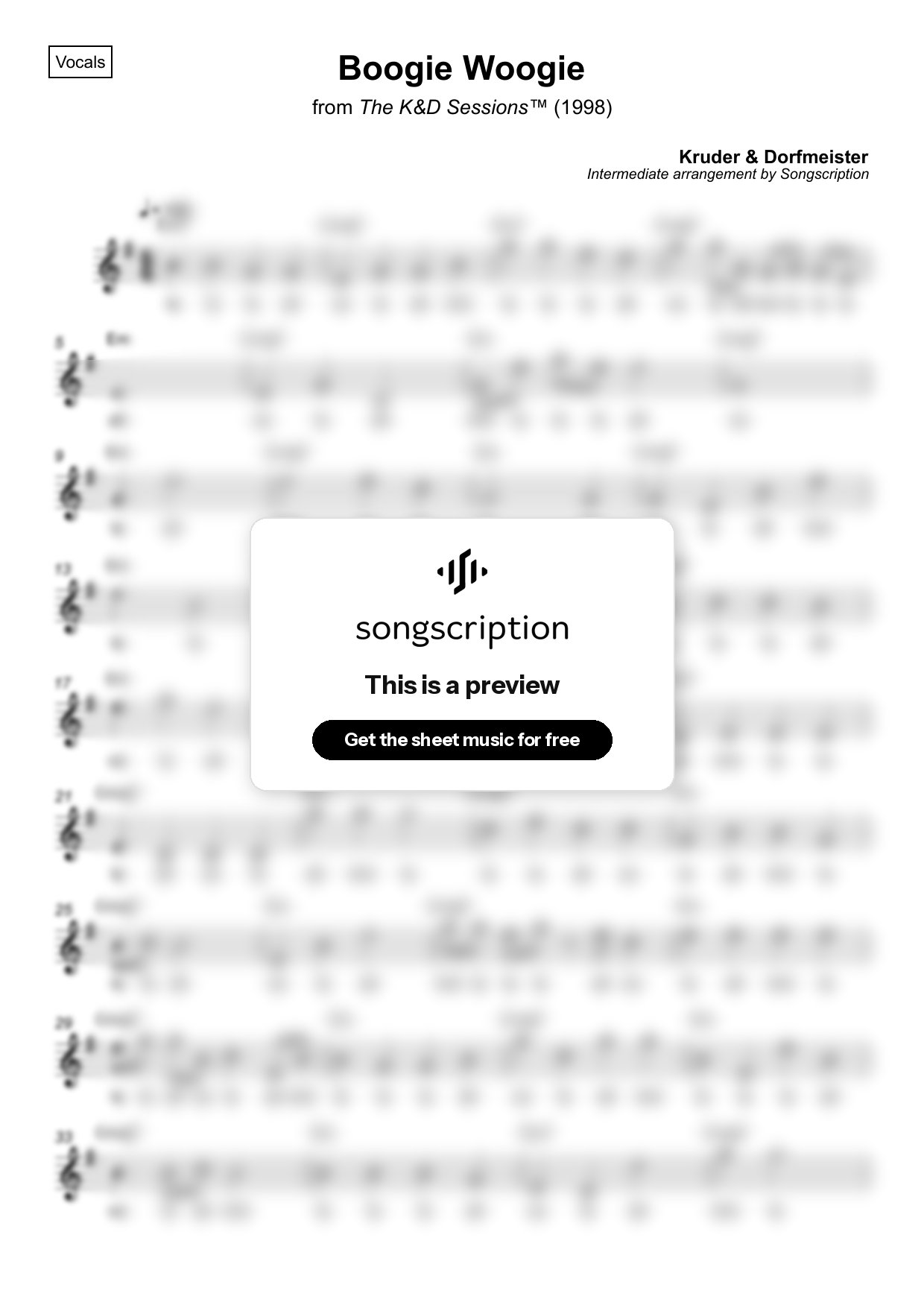 Intermediate Vocals Sheet Music for "Boogie Woogie" by Kruder & Dorfmeister